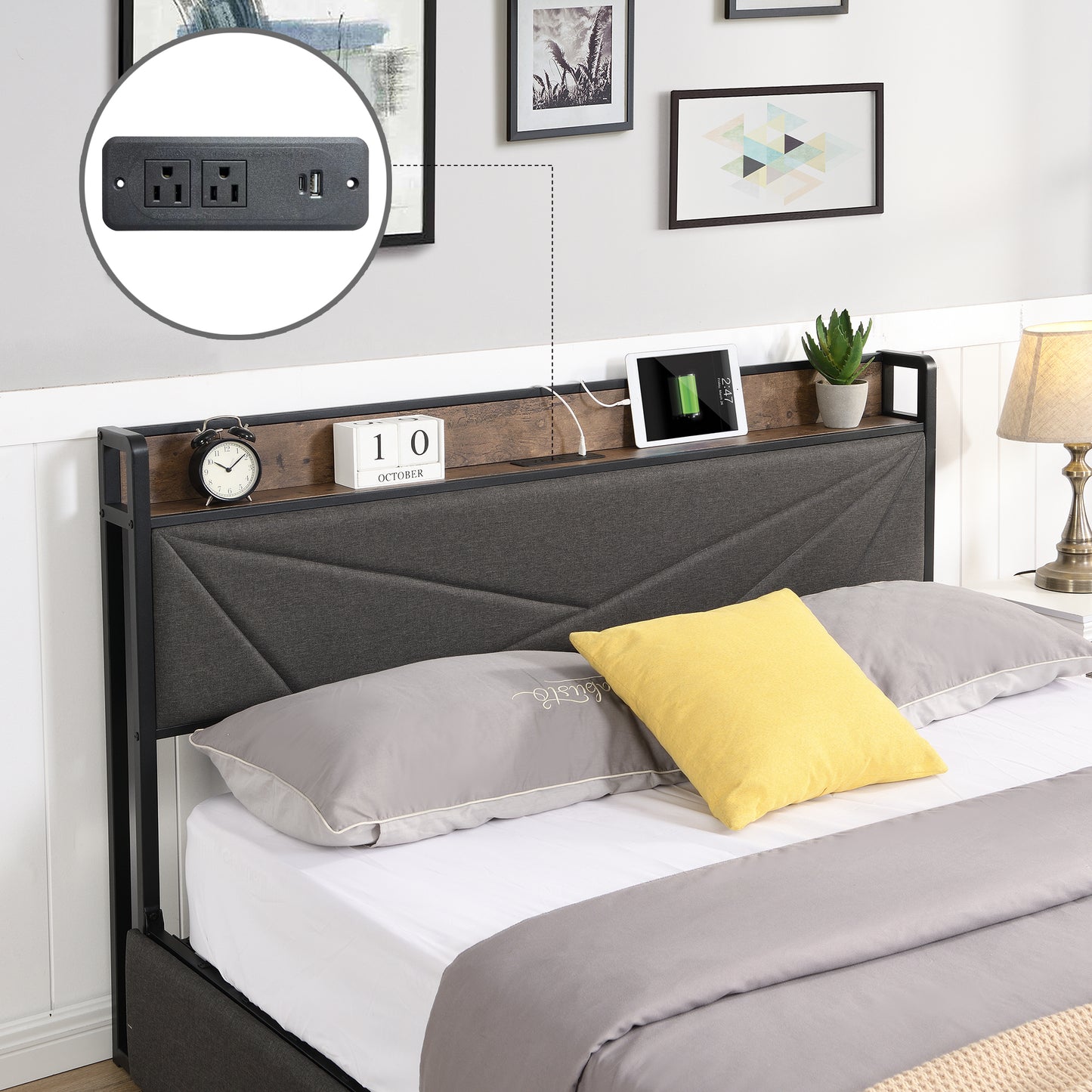 Justo Modern Charging Queen Bed
