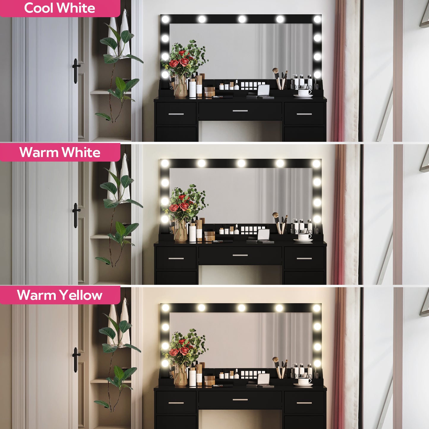 Elmcrest Contemporary Vanity Desk with Large Mirror