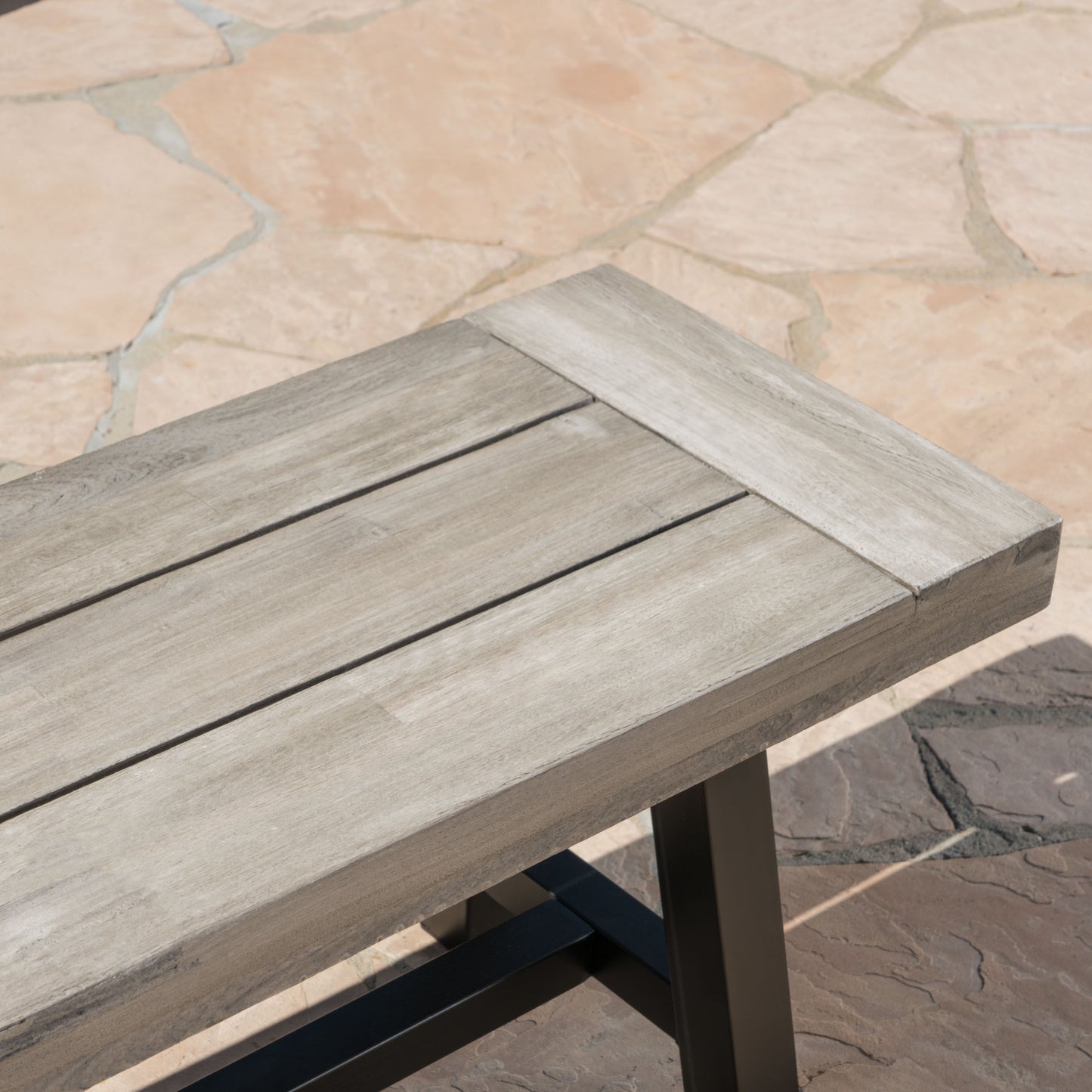 Emery Industrial Acacia Wood Bench