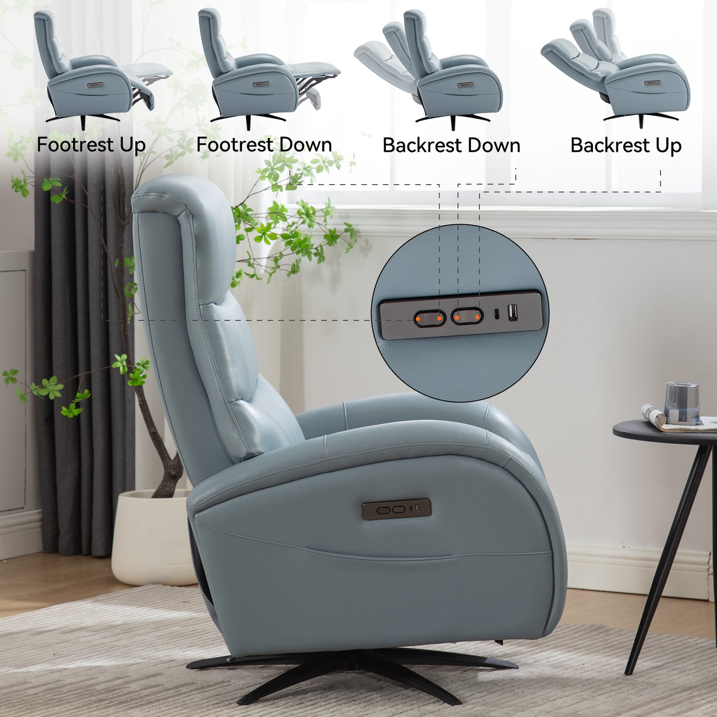 Fremont Modern Leatheraire Swivel Recliner Chair