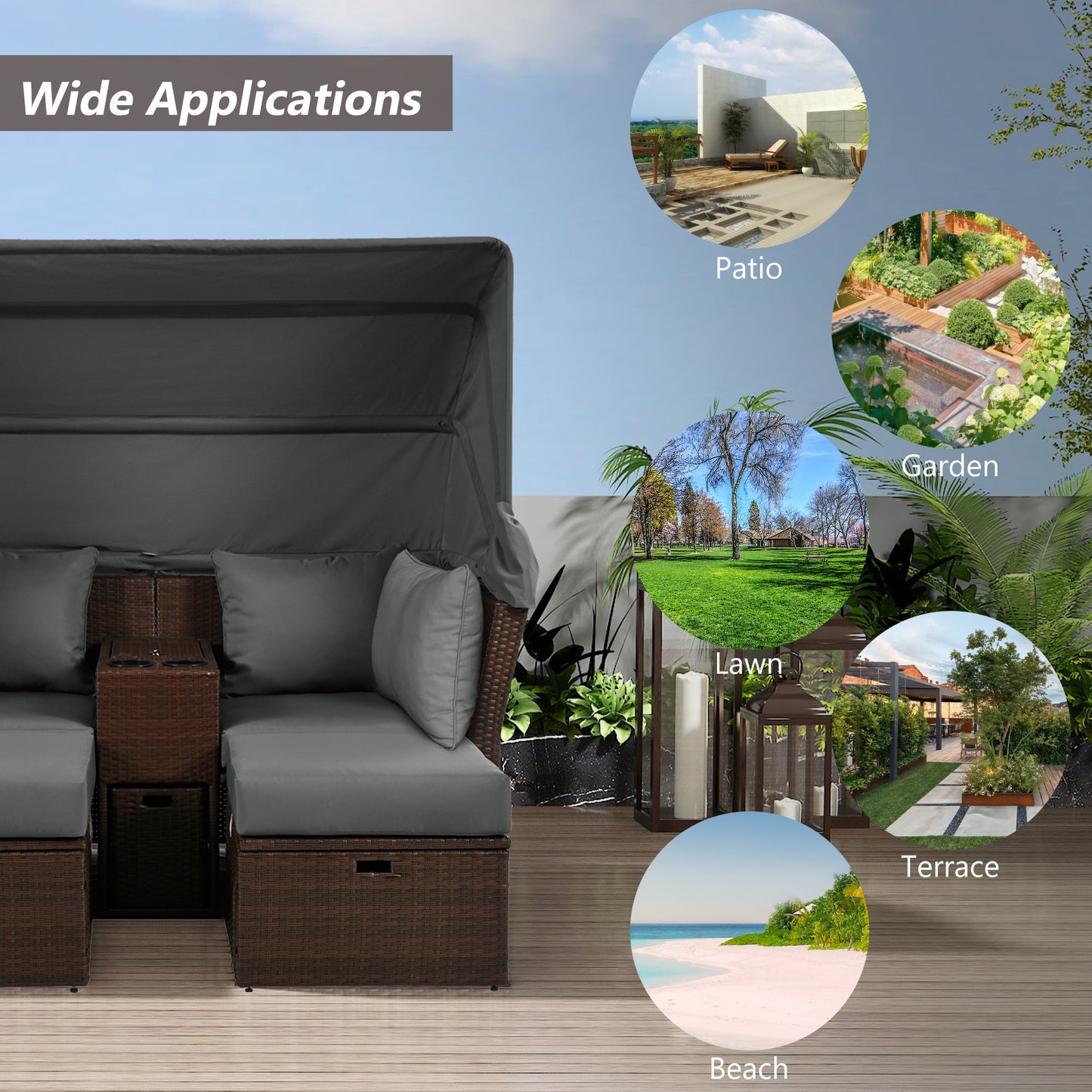 Amity Modern Loveseat Foldable Awning Daybed