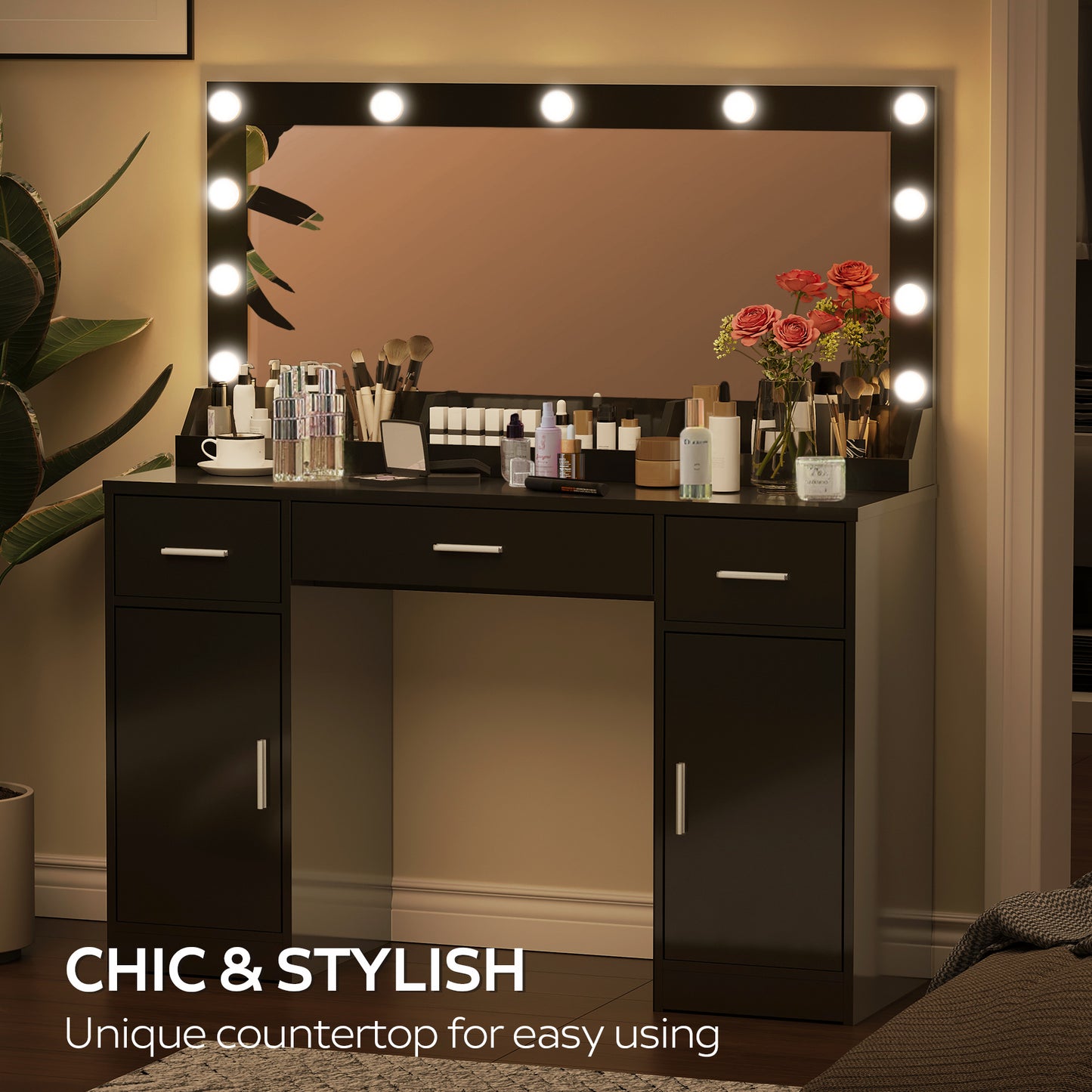 Elmcrest Contemporary Vanity Desk with Large Mirror