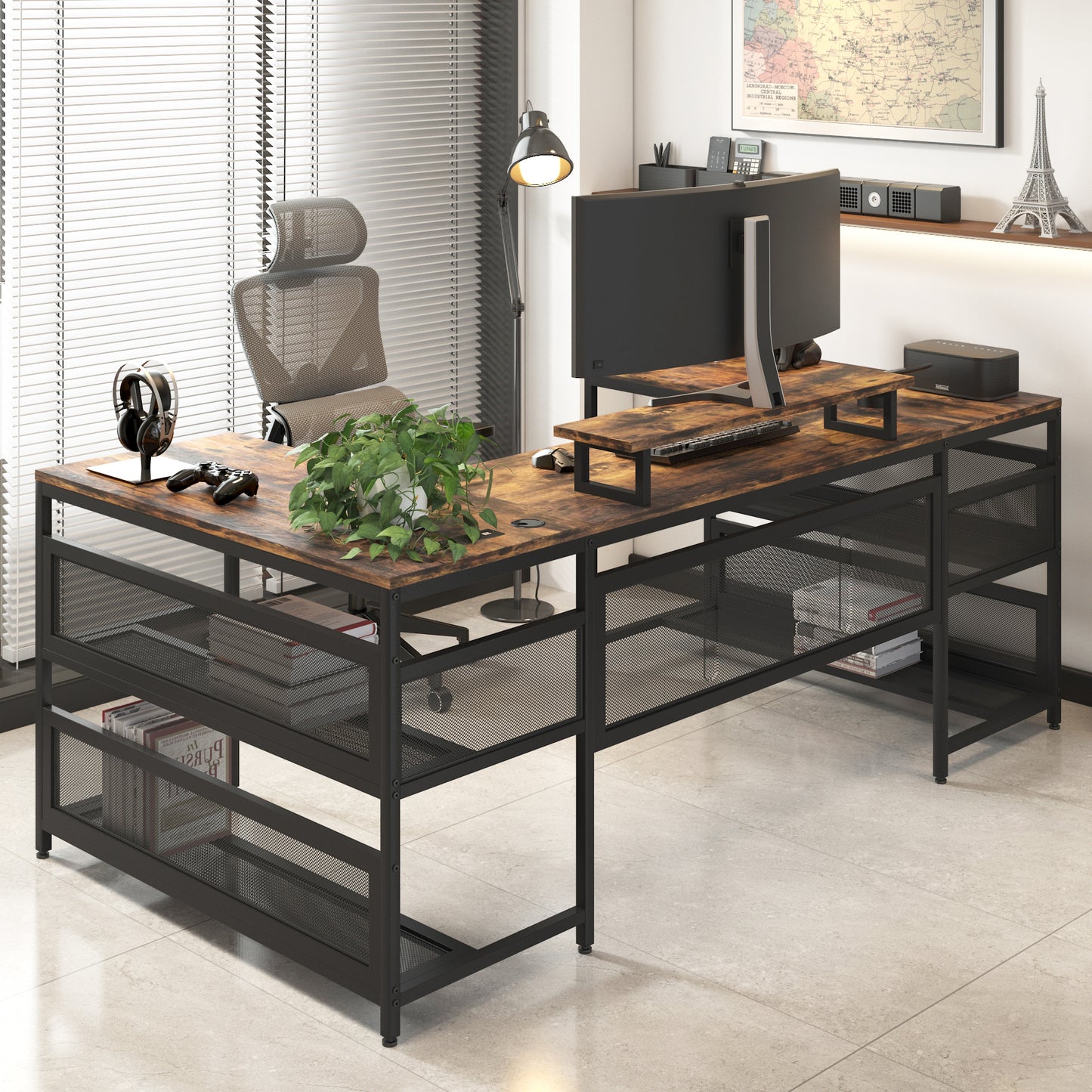 Elmcrest Industrial Vintage U Desk Storage