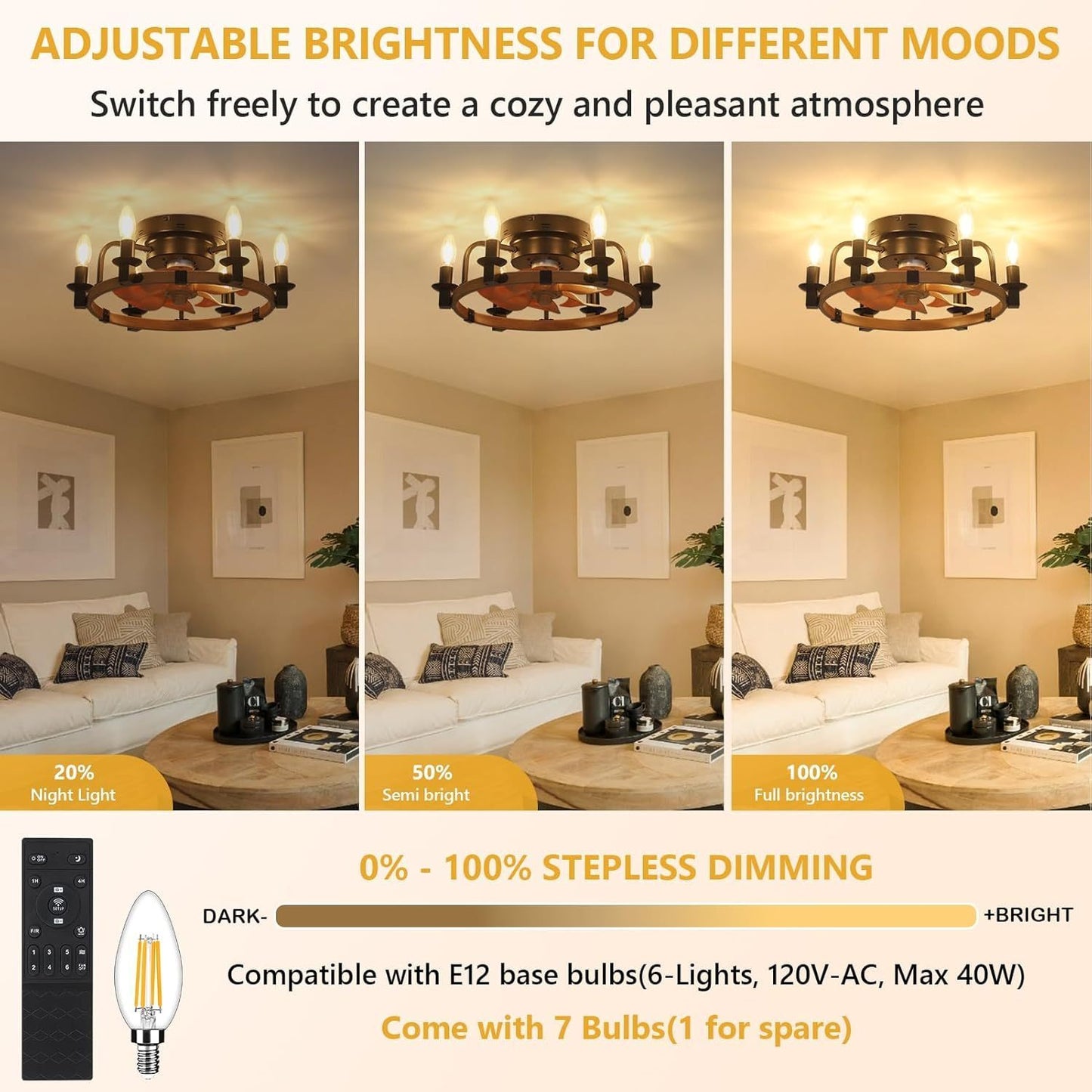 Warmsprings Modern Dimmable Ceiling Fan Light