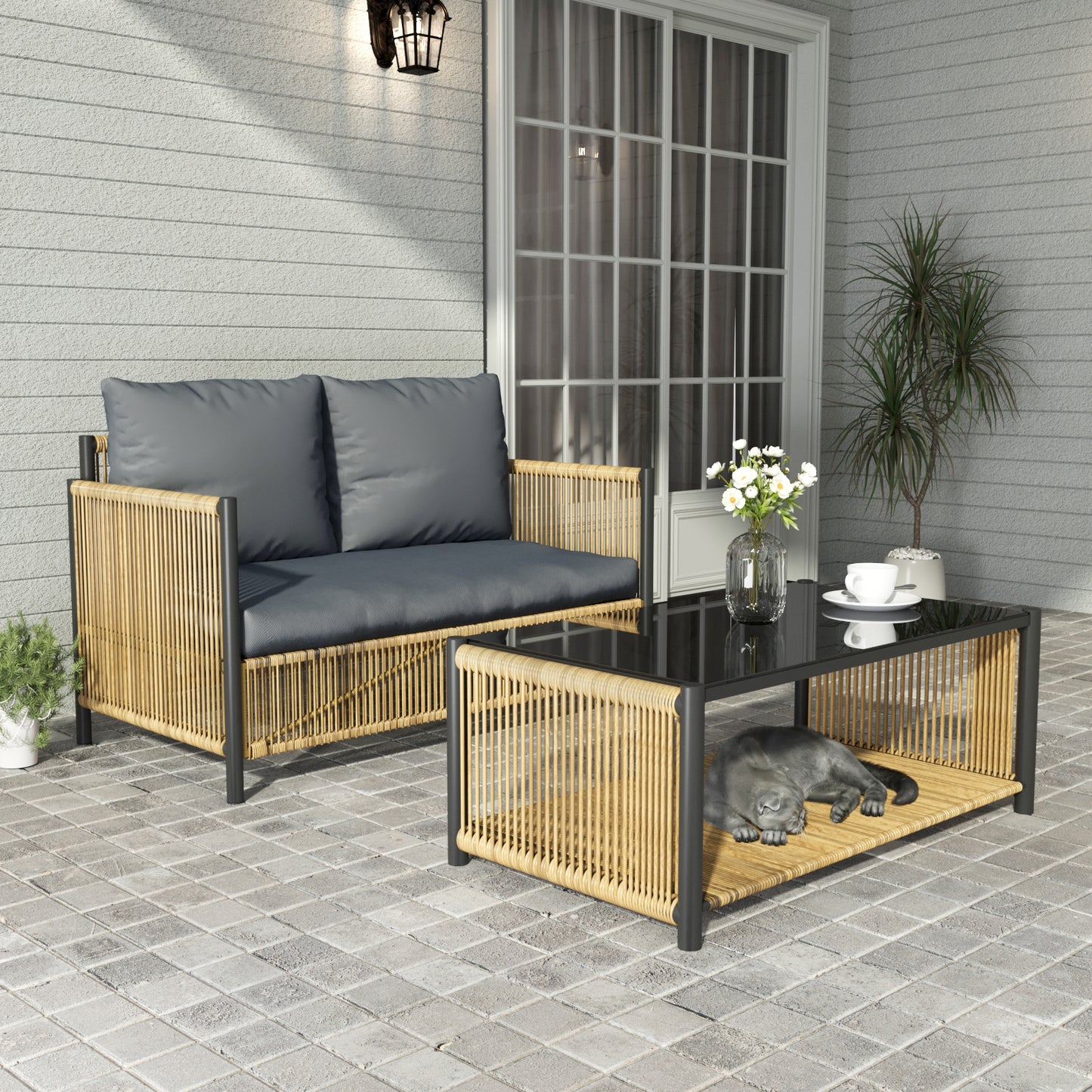 Lazzareschi Modern Patio Wicker Sofa