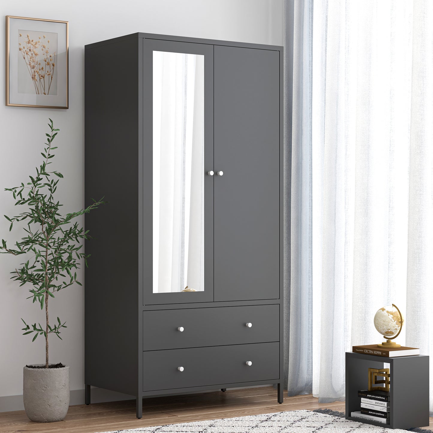 Kingsly Modern Metal Armoire Wardrobe