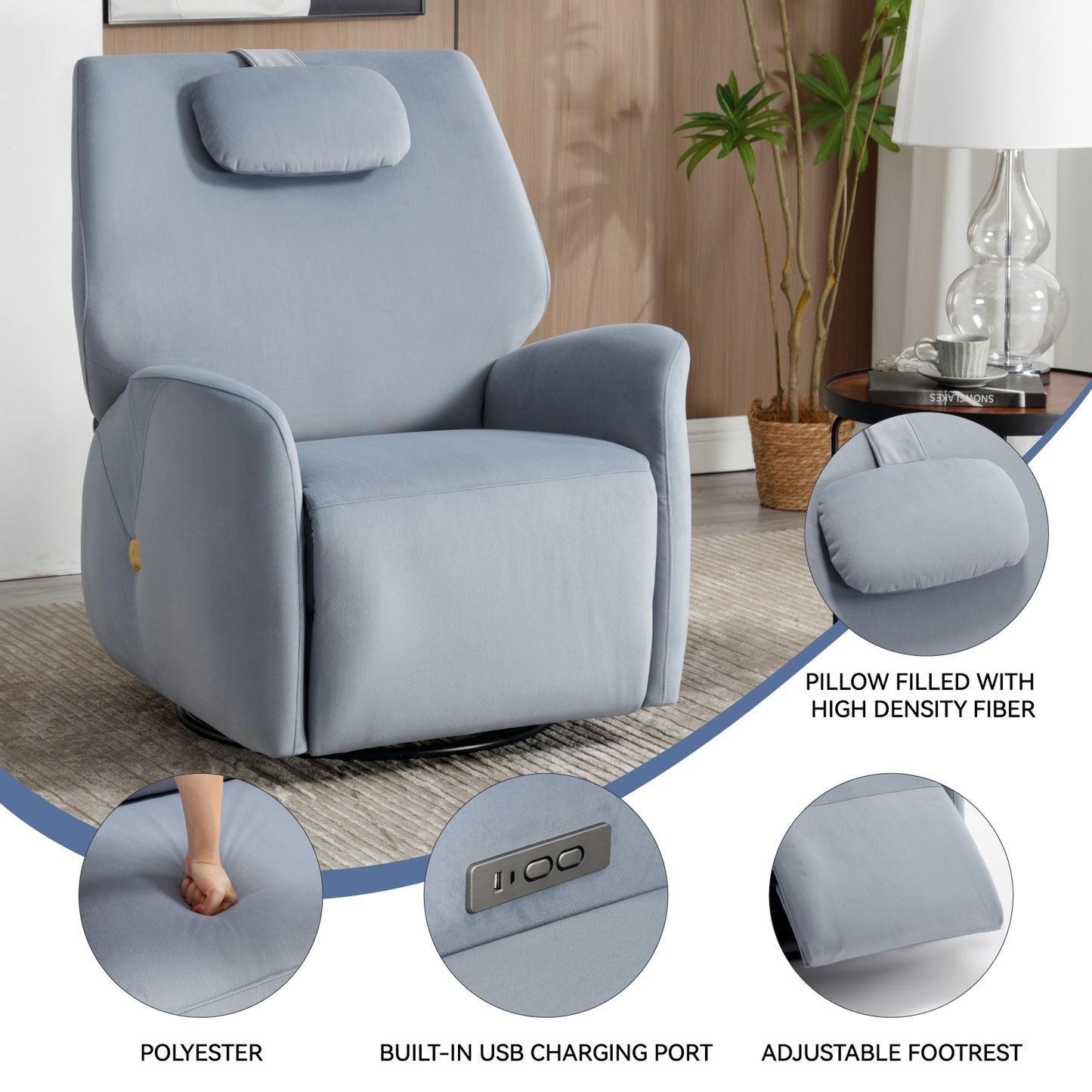 Warmsprings Modern Swivel Recliner Chair