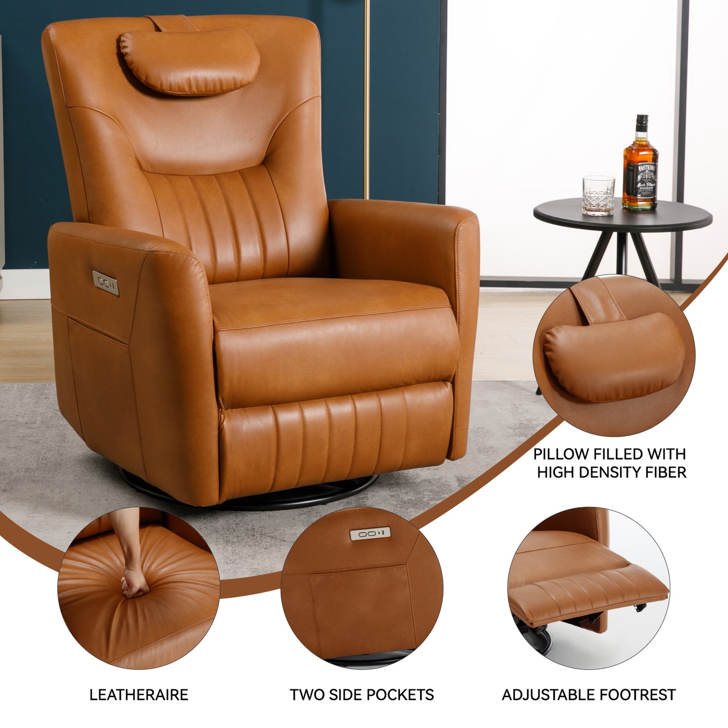 Oakridge Modern Leatheraire Swivel Recliner Chair