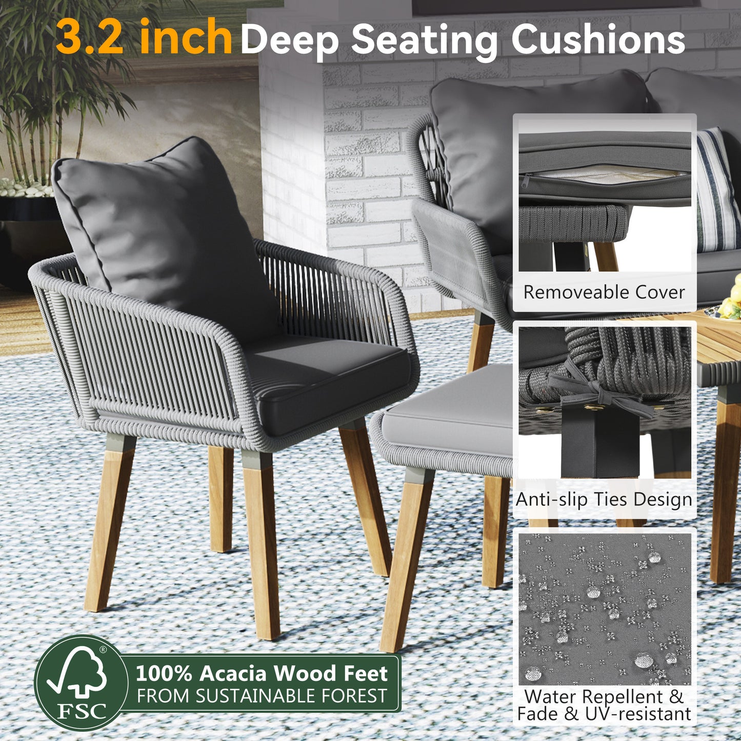 Calista Contemporary Outdoor Acacia Patio Set