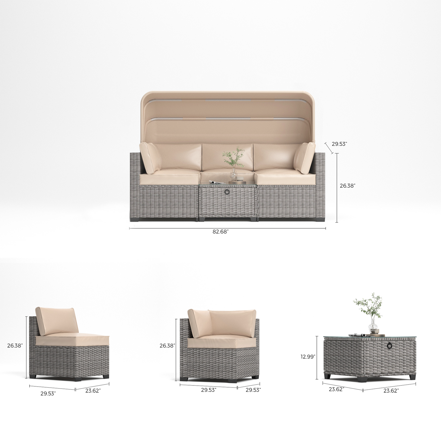 Justo Contemporary Rattan Outdoor Daybed Set