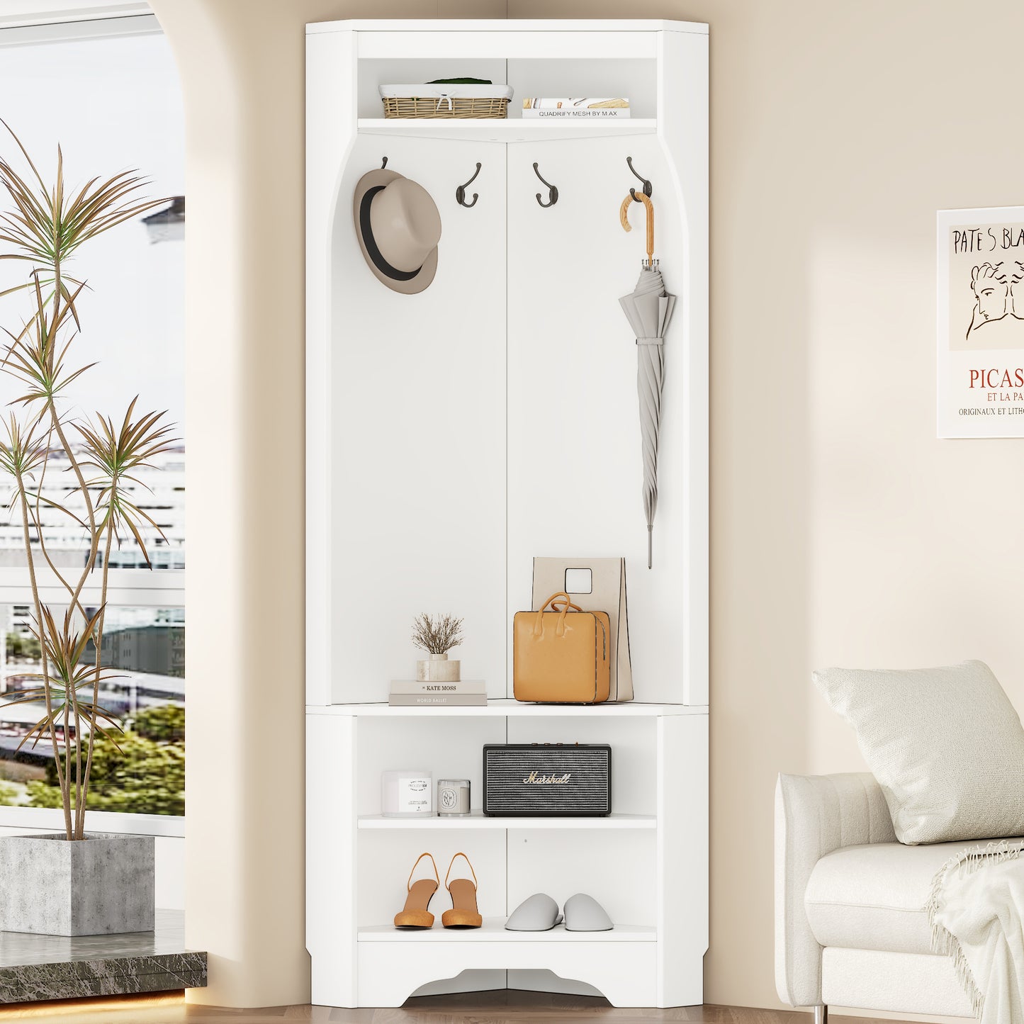 Niles Modern Minimalist Corner Hall Tree with Shoe Bench