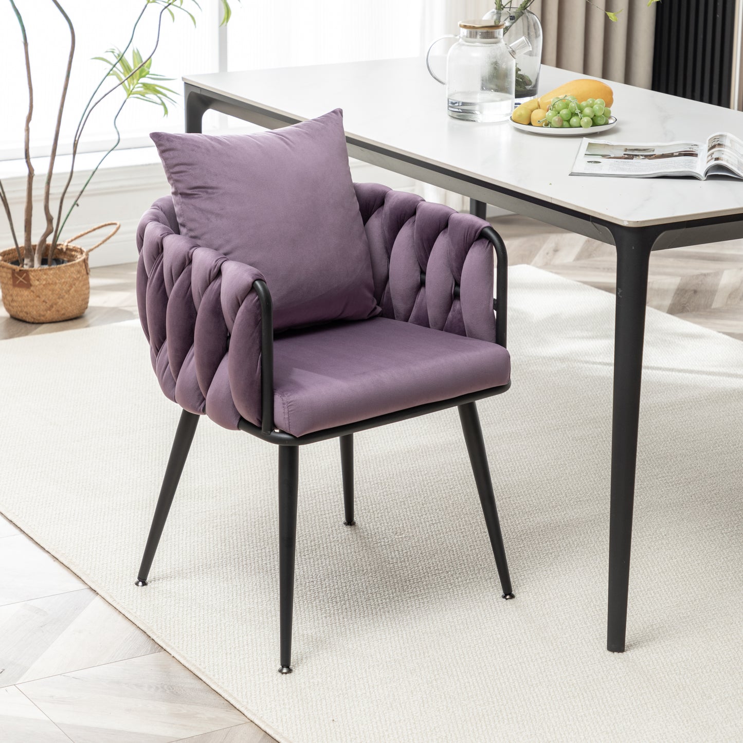 Marites Modern Velvet Weaving Dining Chairs Set