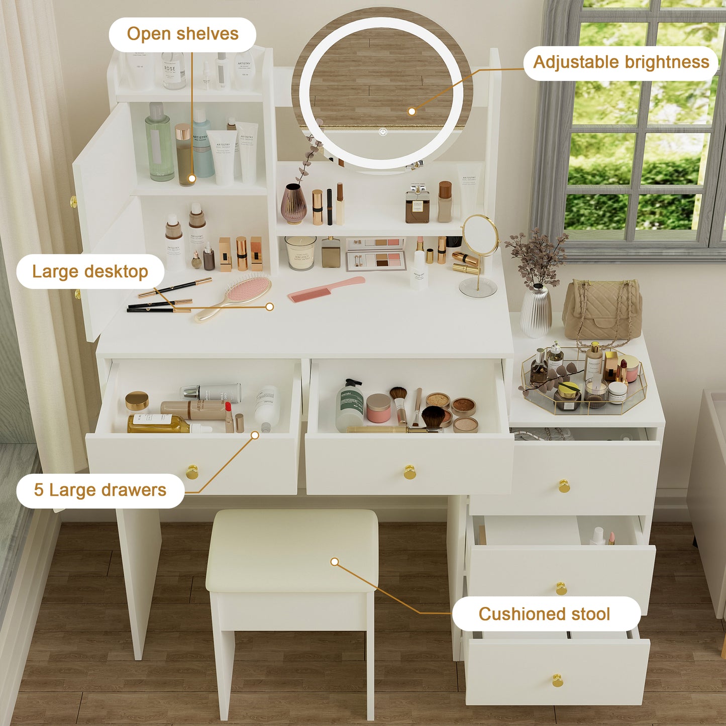 Calista Contemporary Velvet Vanity Desk