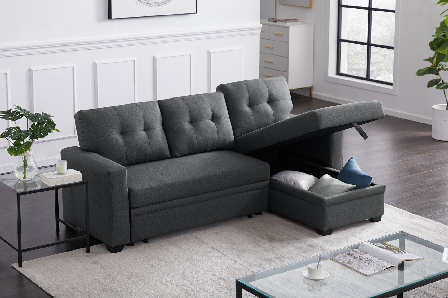 Calista Modern Linen Sleeper Sectional