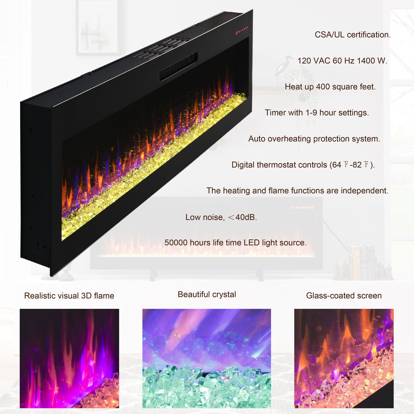 Jiron Modern Electric Wall Fireplace
