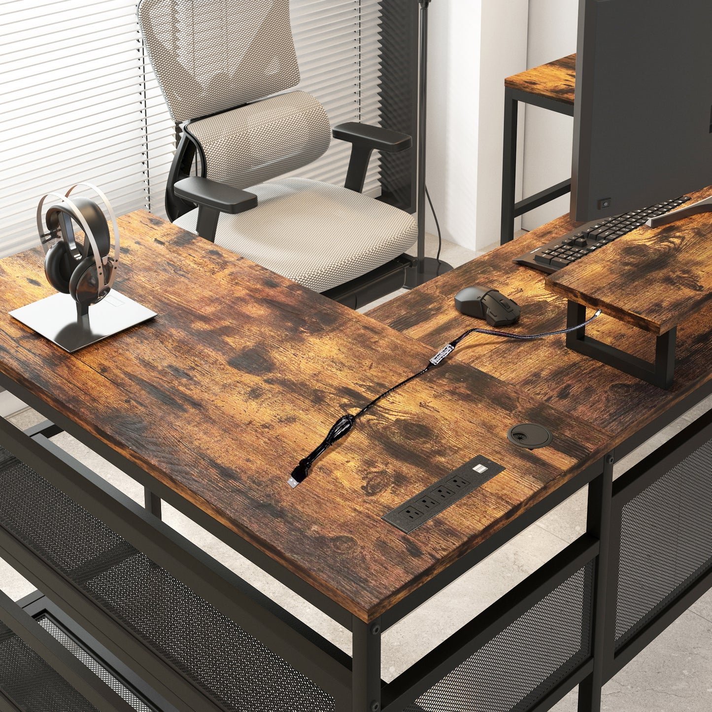 Elmcrest Industrial Vintage U Desk Storage