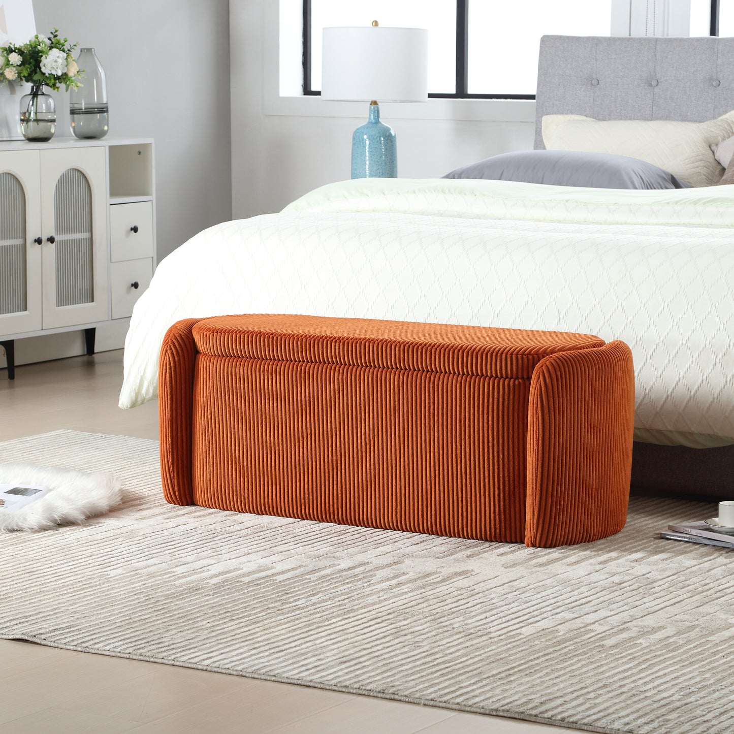 Calista Contemporary Upholstered Storage Ottoman