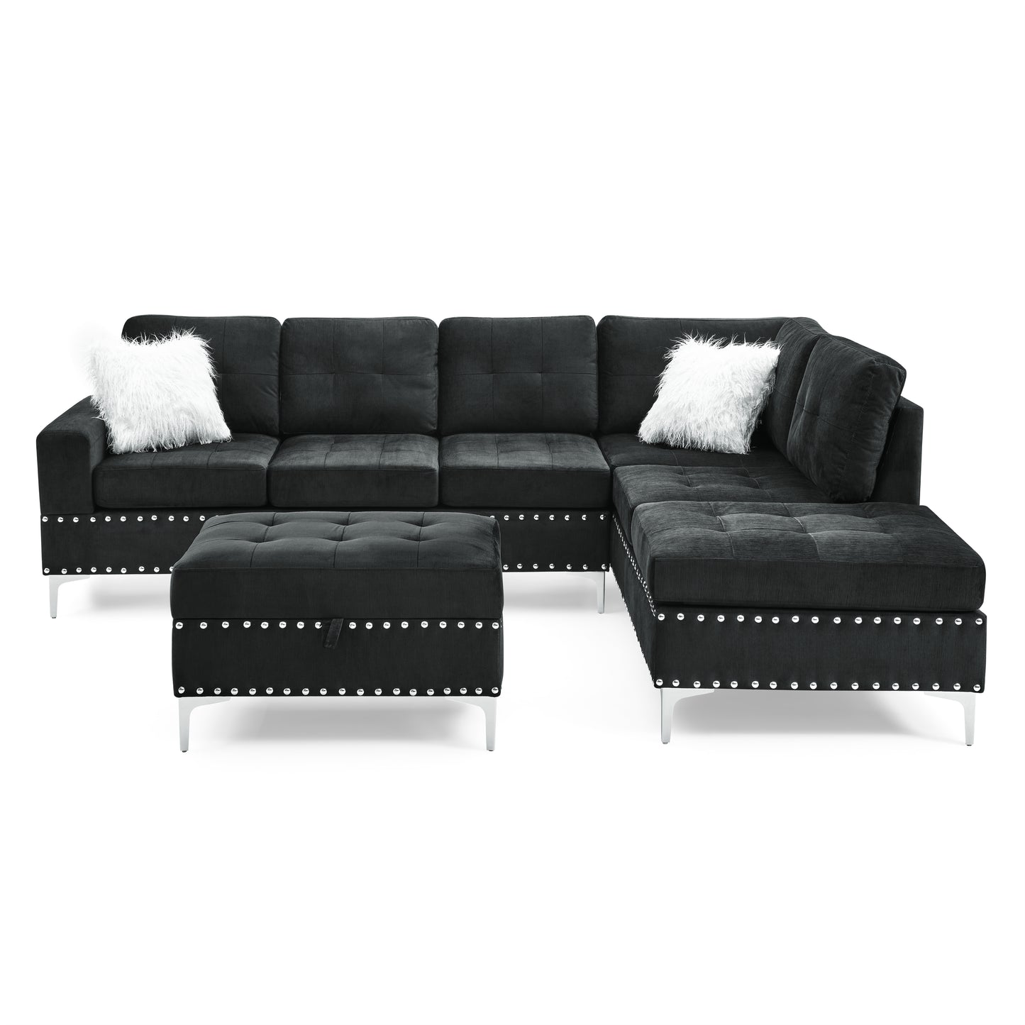 Marcel Mid-Century Elegant Sectional Sofa with Ottoman