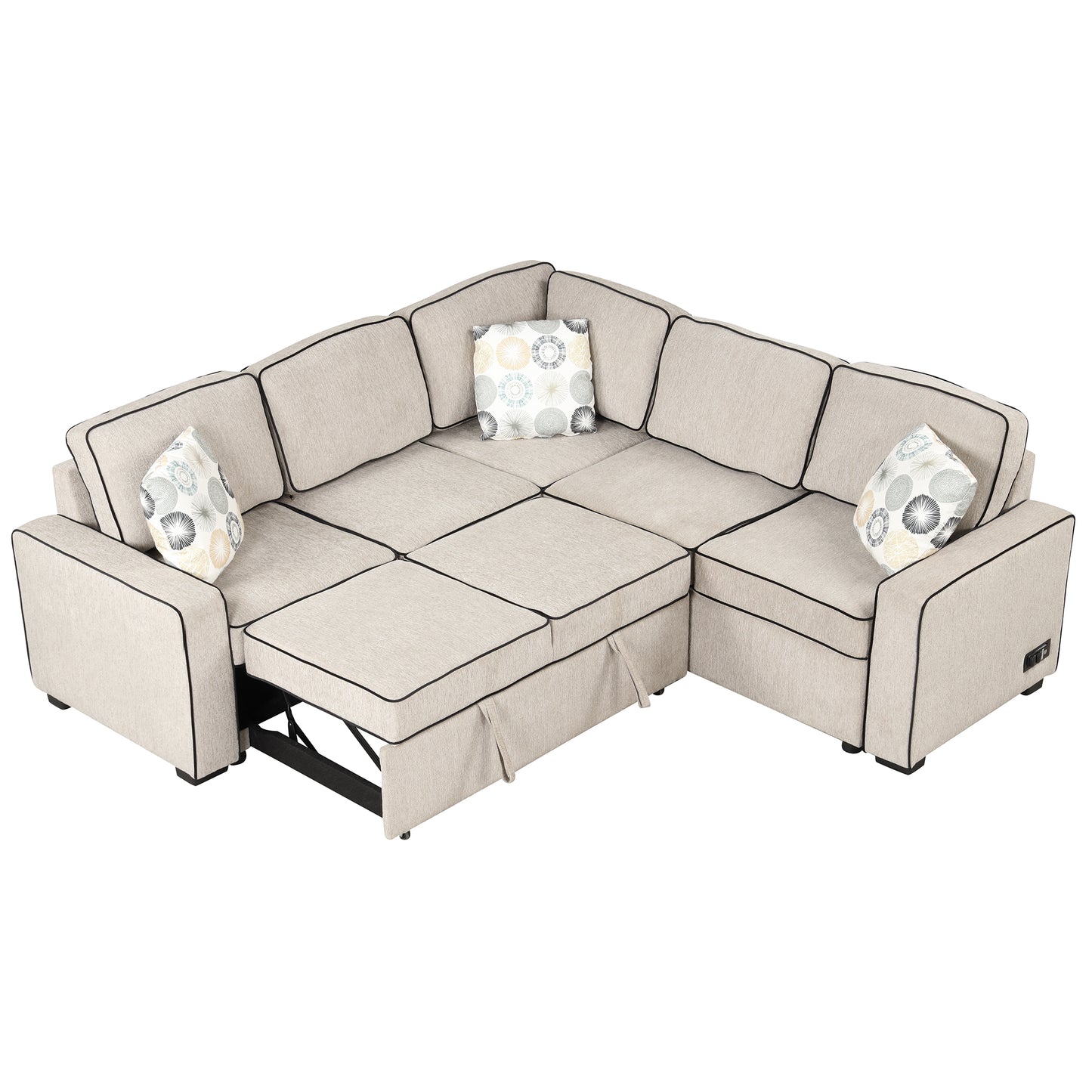 Emery Mid-Century L-Shaped Sofa Bed Sectional