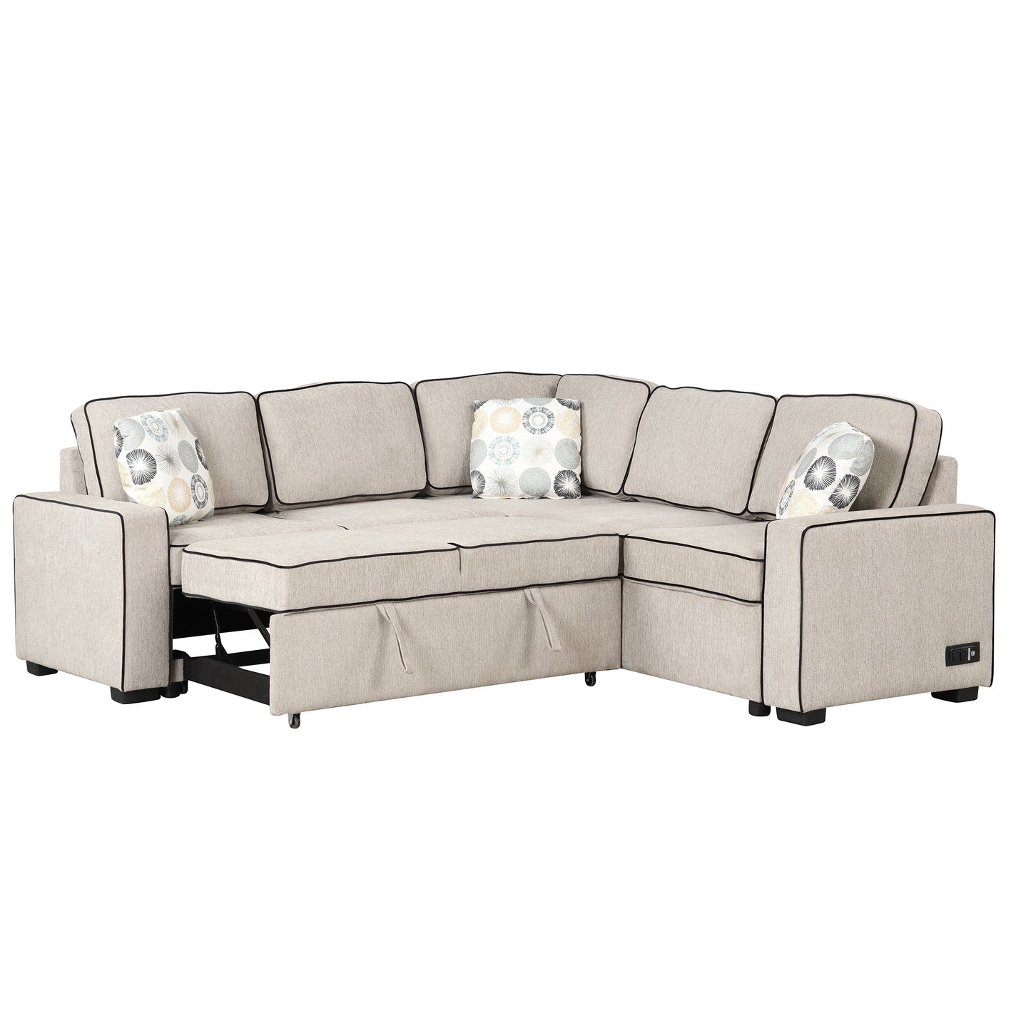 Emery Mid-Century L-Shaped Sofa Bed Sectional