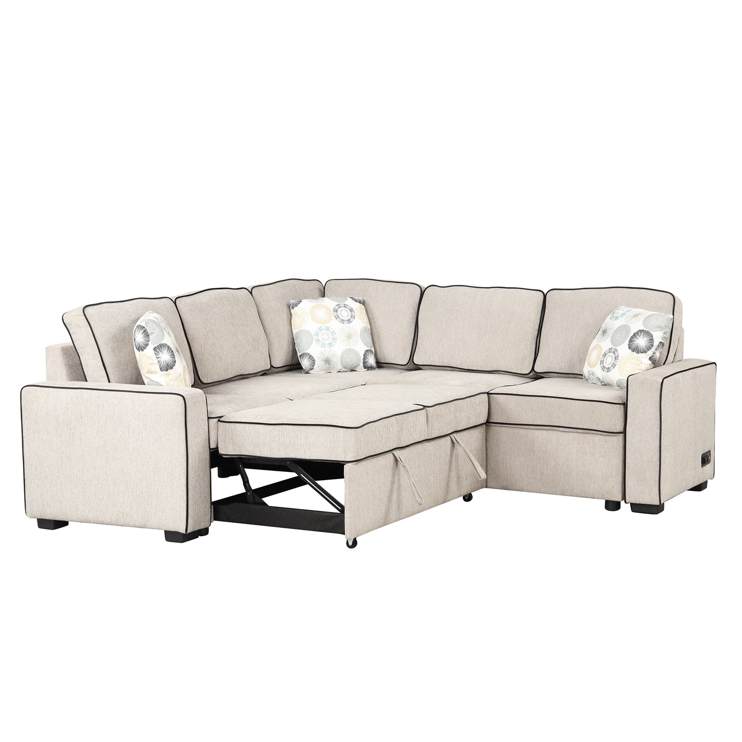 Emery Mid-Century L-Shaped Sofa Bed Sectional