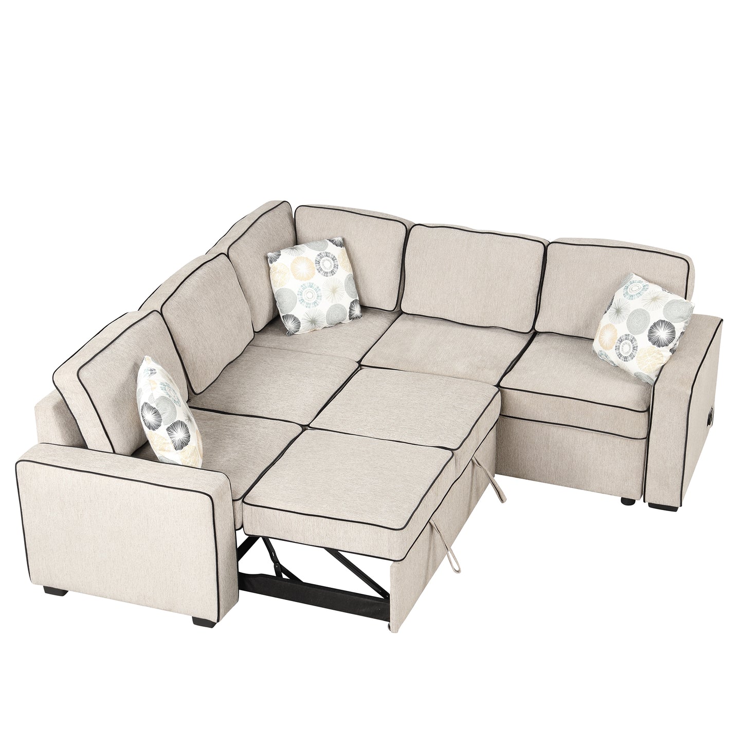 Emery Mid-Century L-Shaped Sofa Bed Sectional