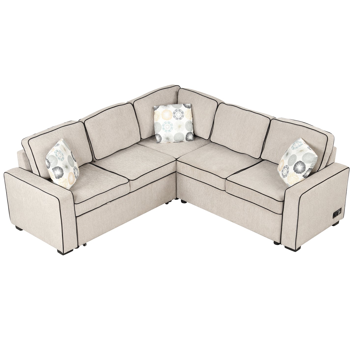 Emery Mid-Century L-Shaped Sofa Bed Sectional