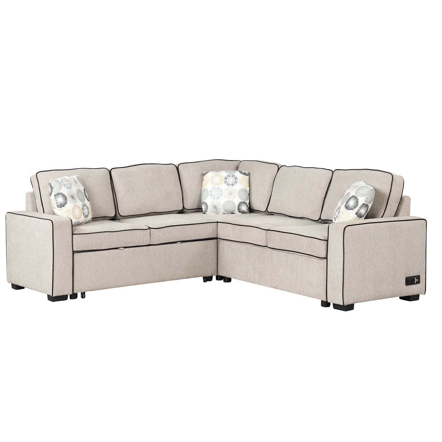 Emery Mid-Century L-Shaped Sofa Bed Sectional