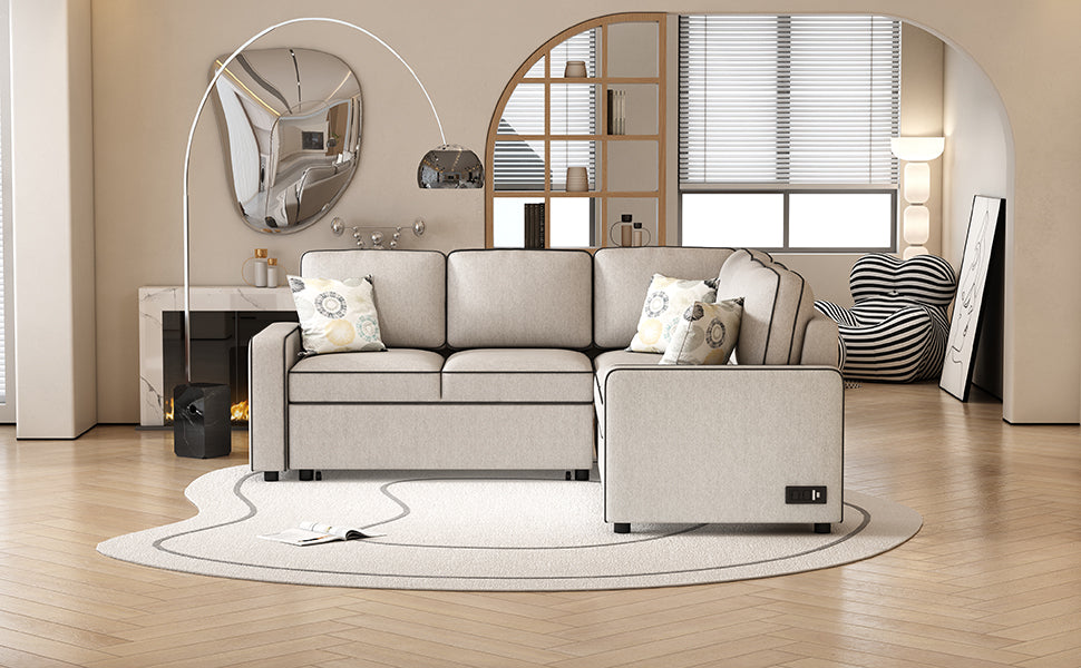 Emery Mid-Century L-Shaped Sofa Bed Sectional