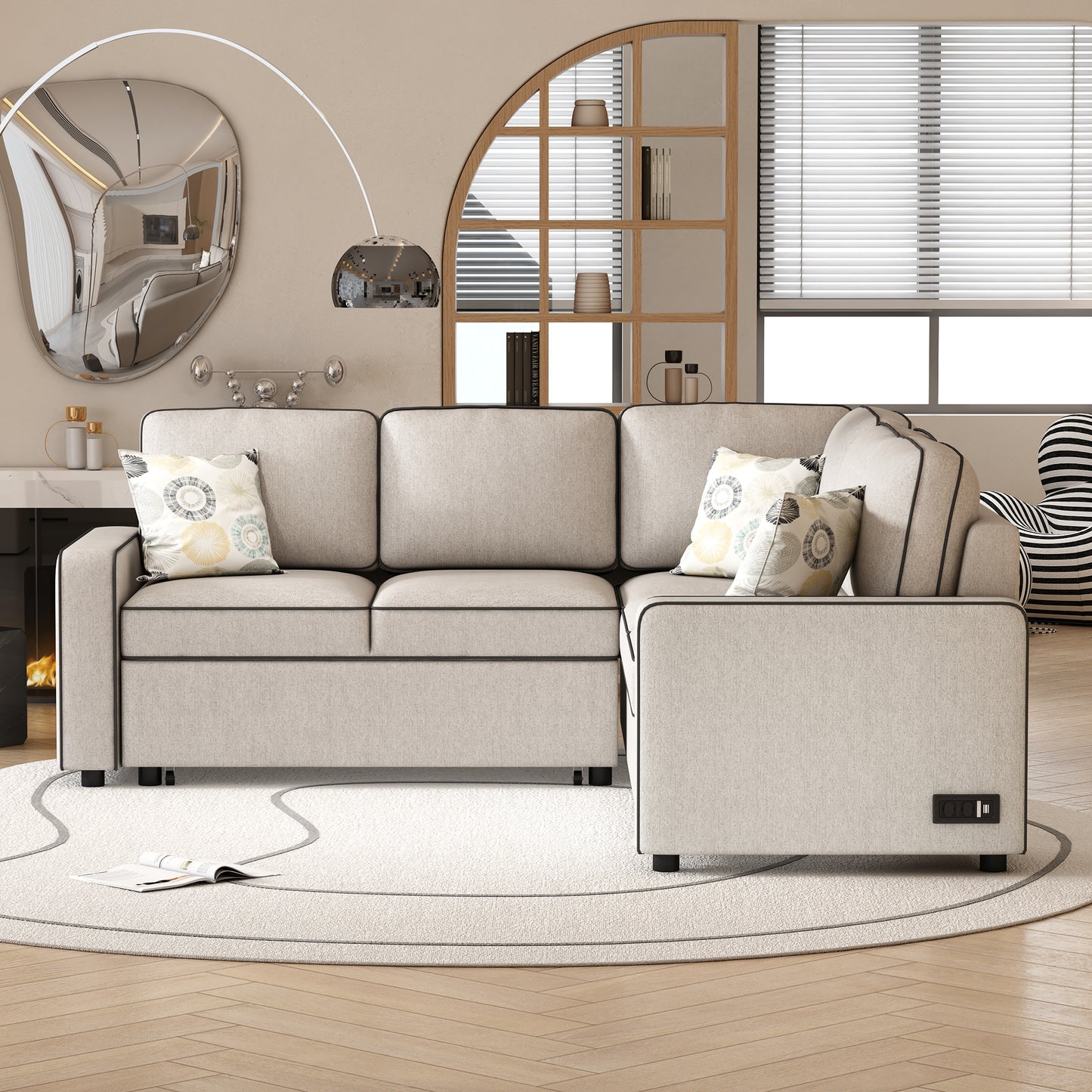 Emery Mid-Century L-Shaped Sofa Bed Sectional
