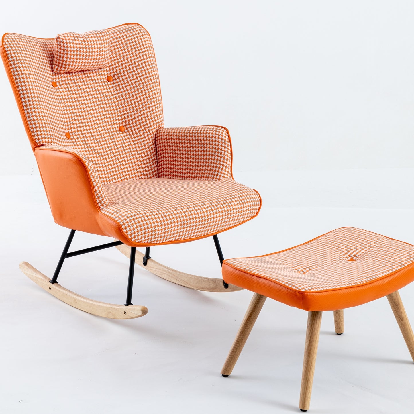 Kingsly Mid-Century Houndstooth Rocking Chair