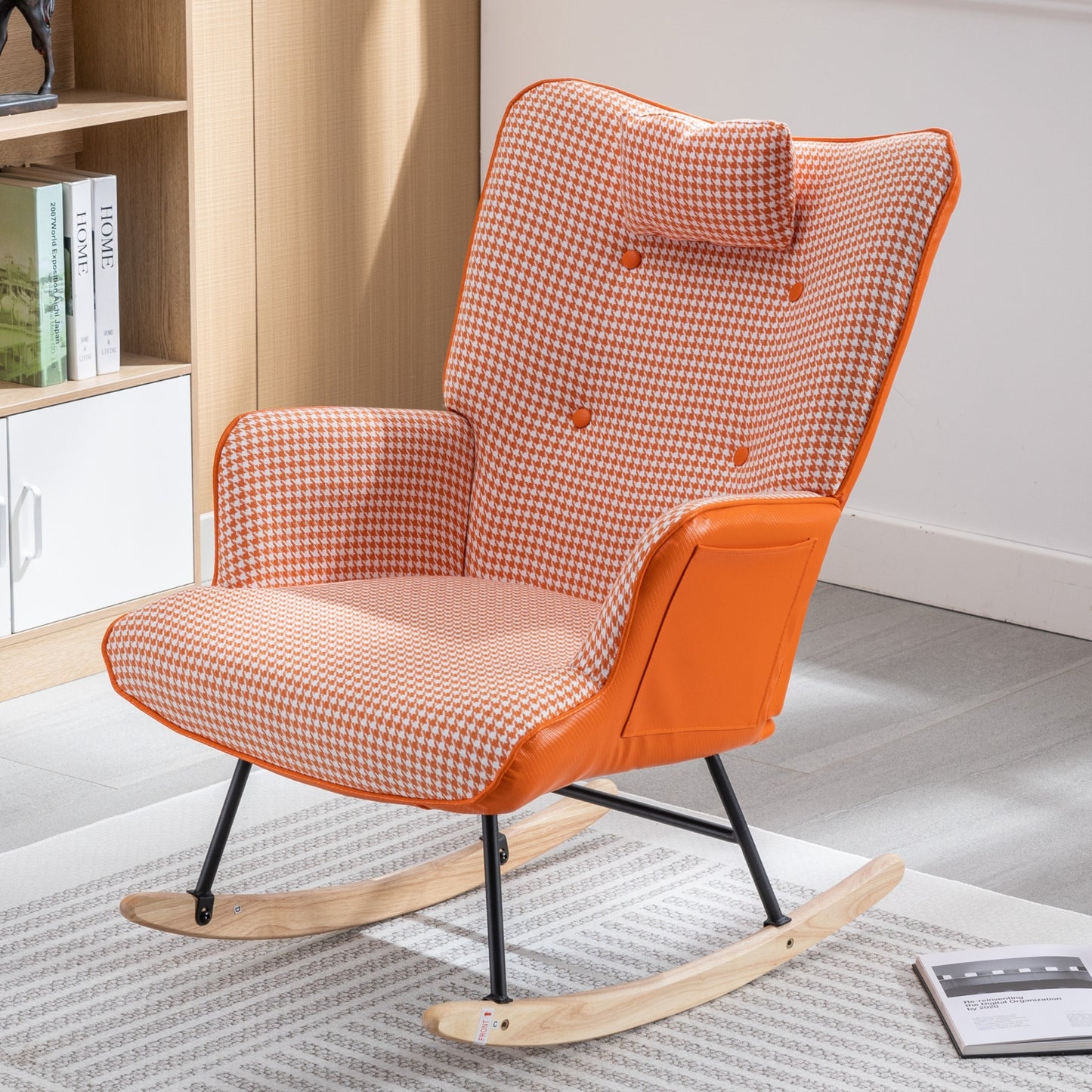 Kingsly Mid-Century Houndstooth Rocking Chair