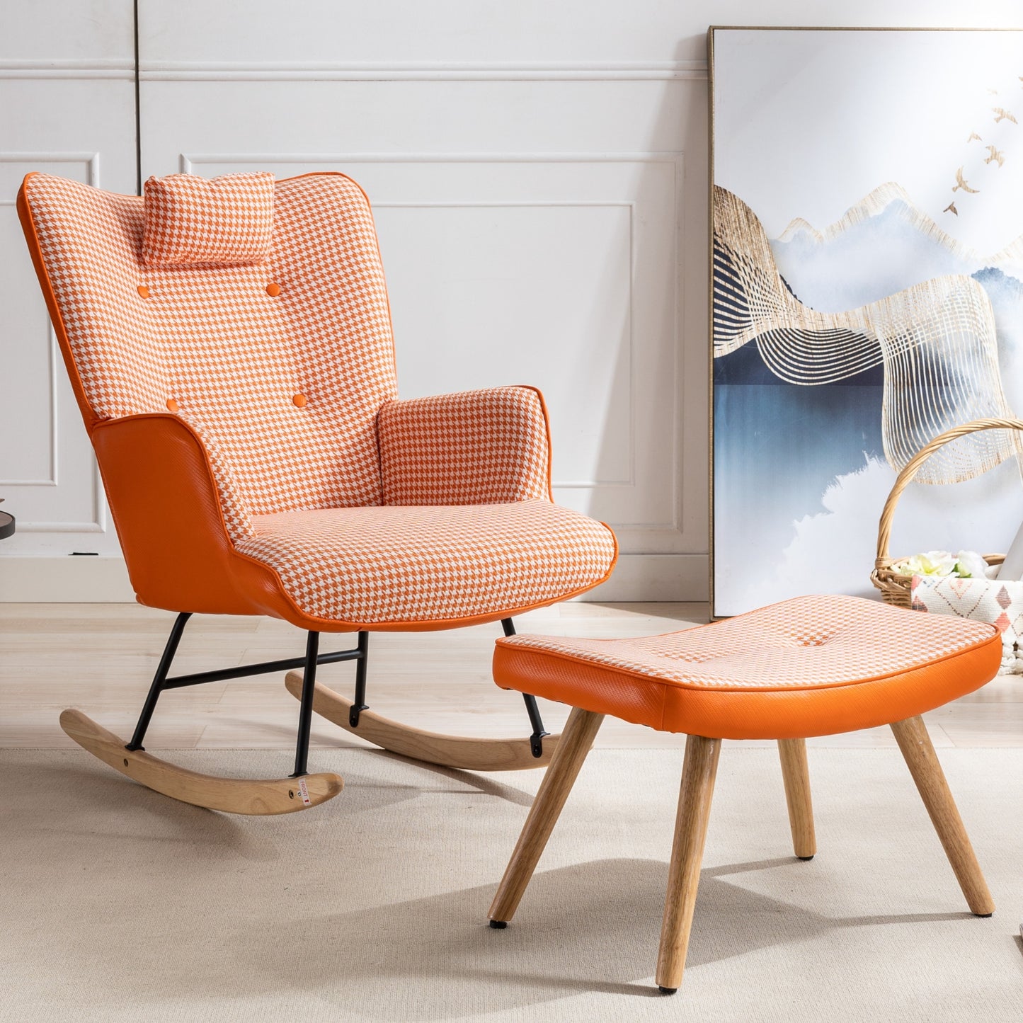 Kingsly Mid-Century Houndstooth Rocking Chair