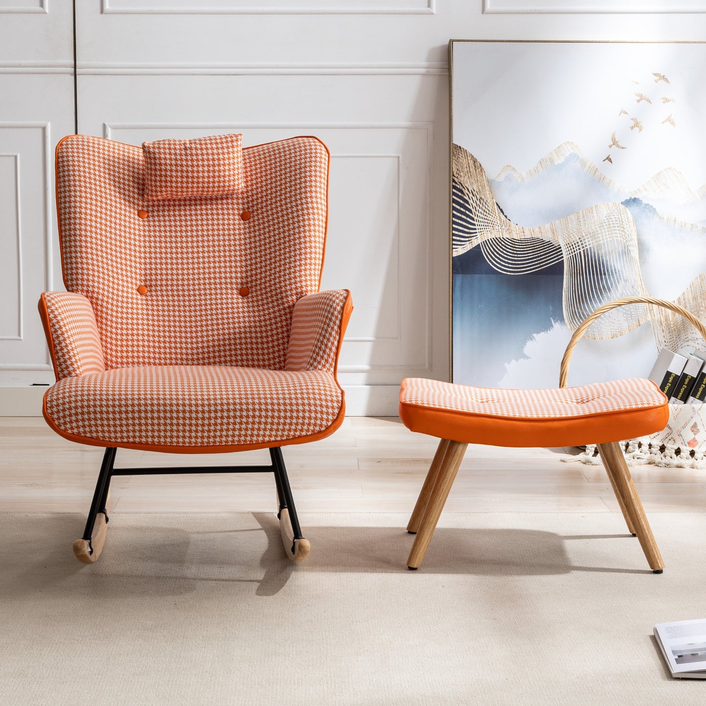 Kingsly Mid-Century Houndstooth Rocking Chair