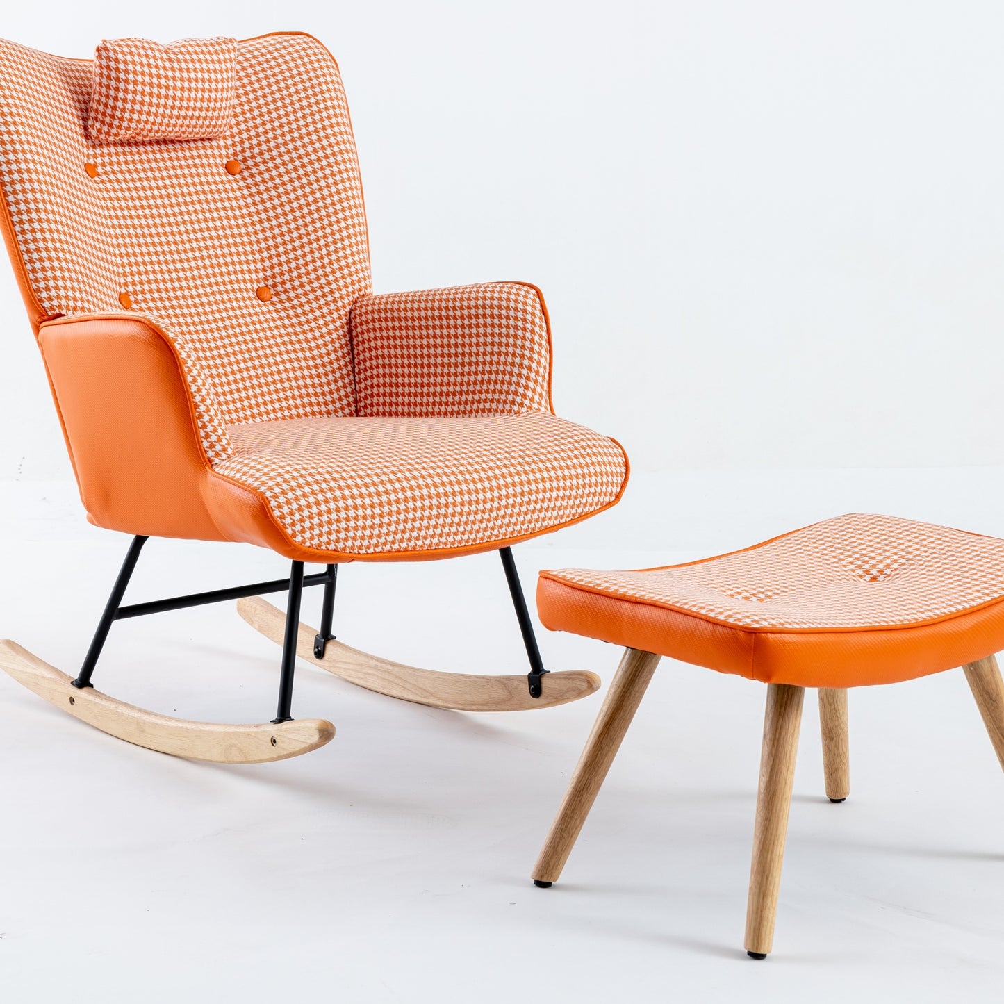 Kingsly Mid-Century Houndstooth Rocking Chair