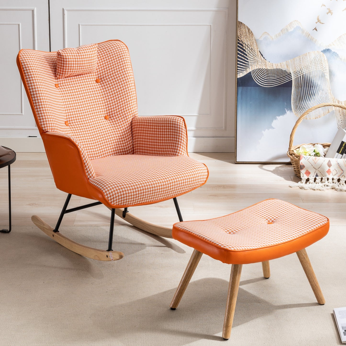 Kingsly Mid-Century Houndstooth Rocking Chair