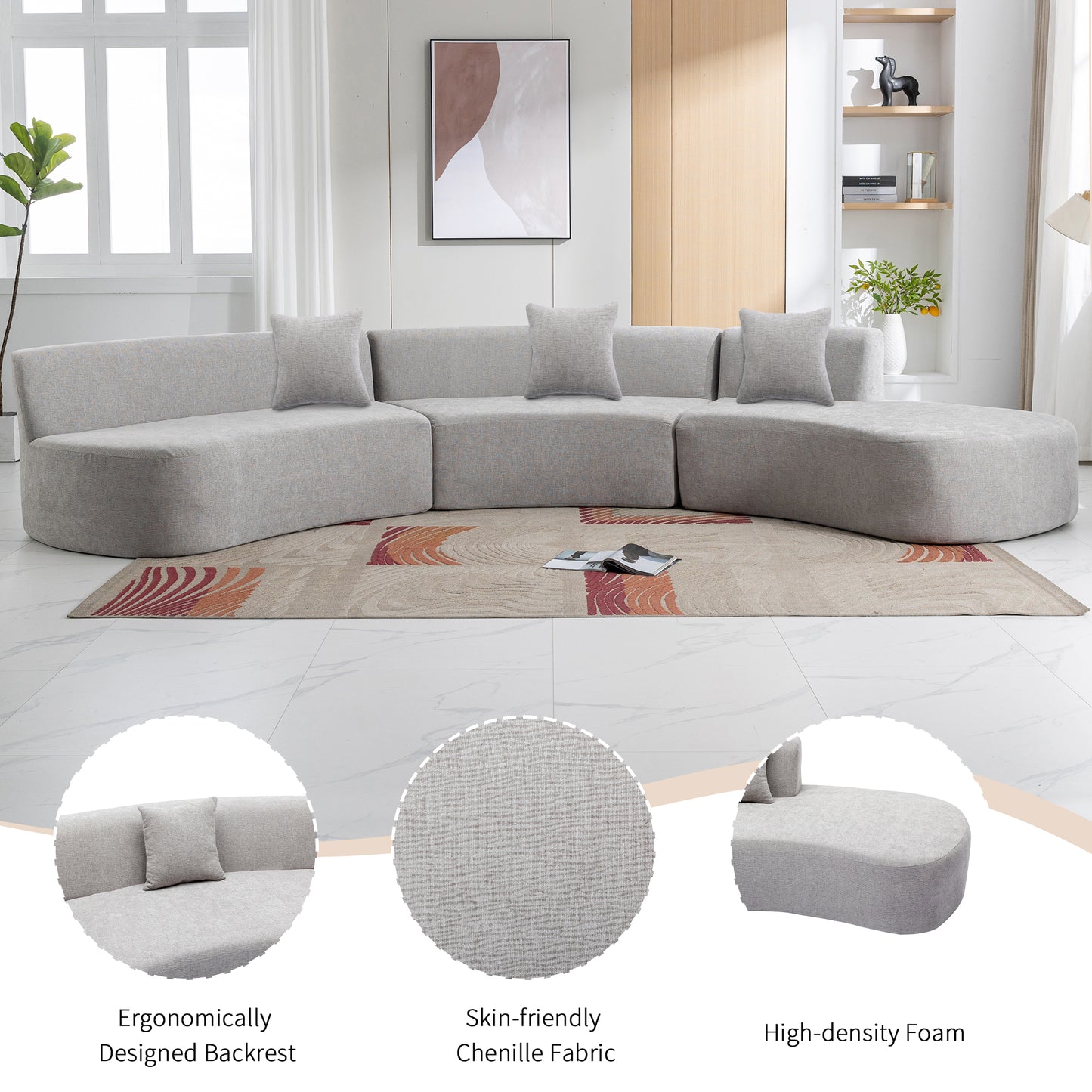 Healdsburg Contemporary Chenille Curved Sectional