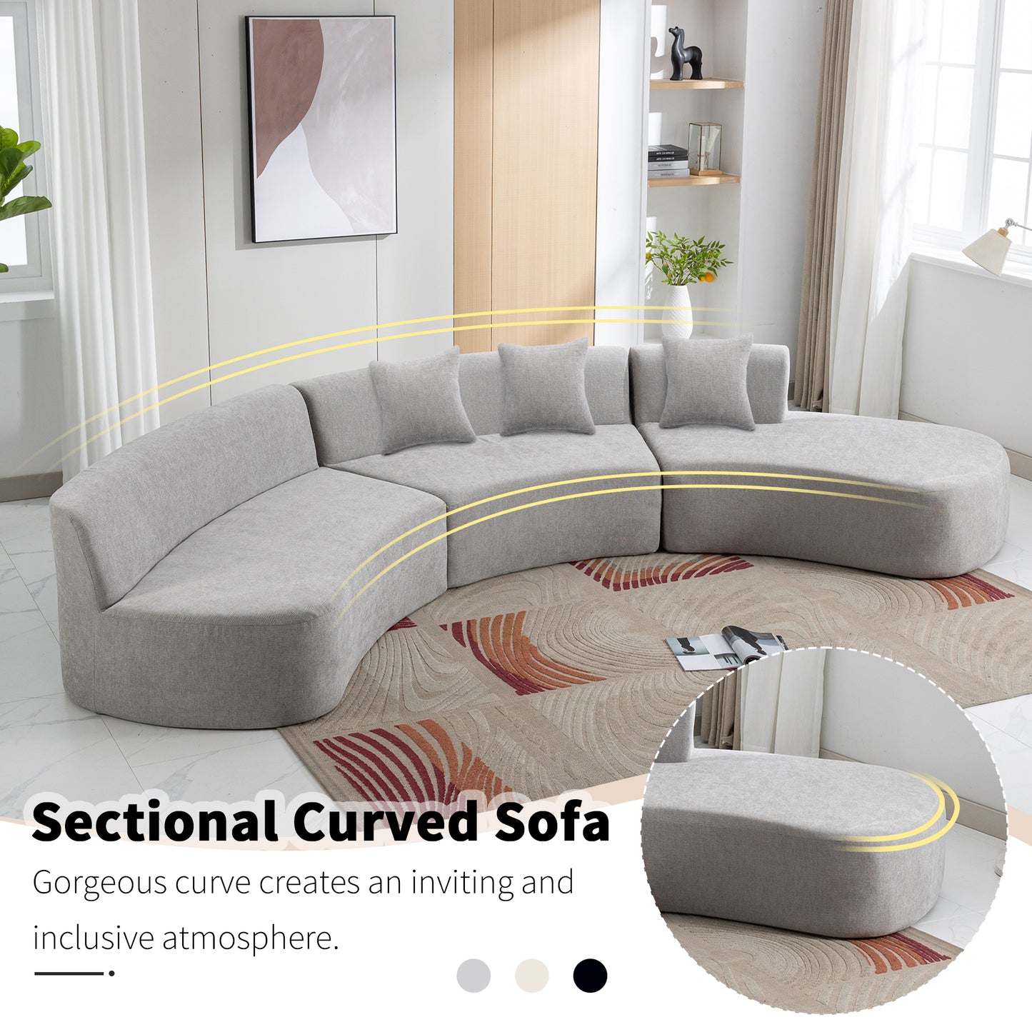 Healdsburg Contemporary Chenille Curved Sectional