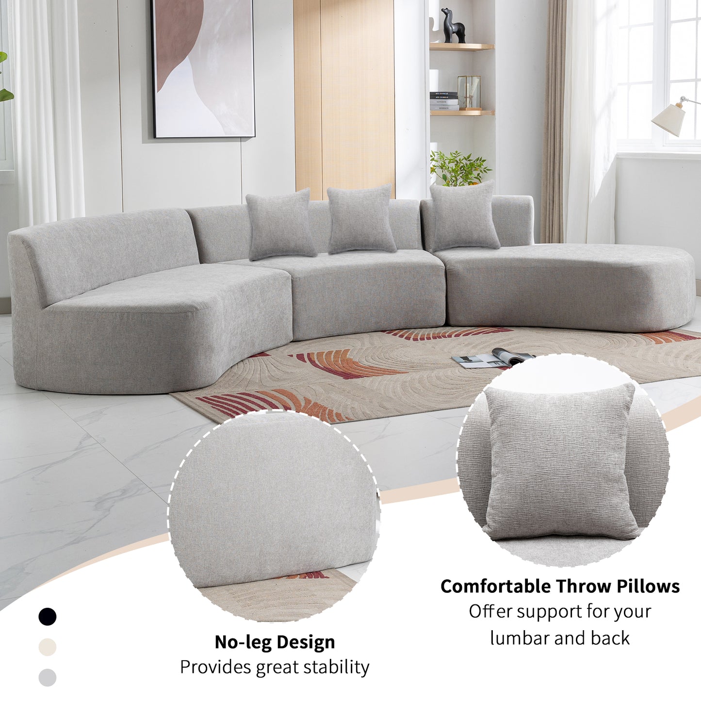 Healdsburg Contemporary Chenille Curved Sectional