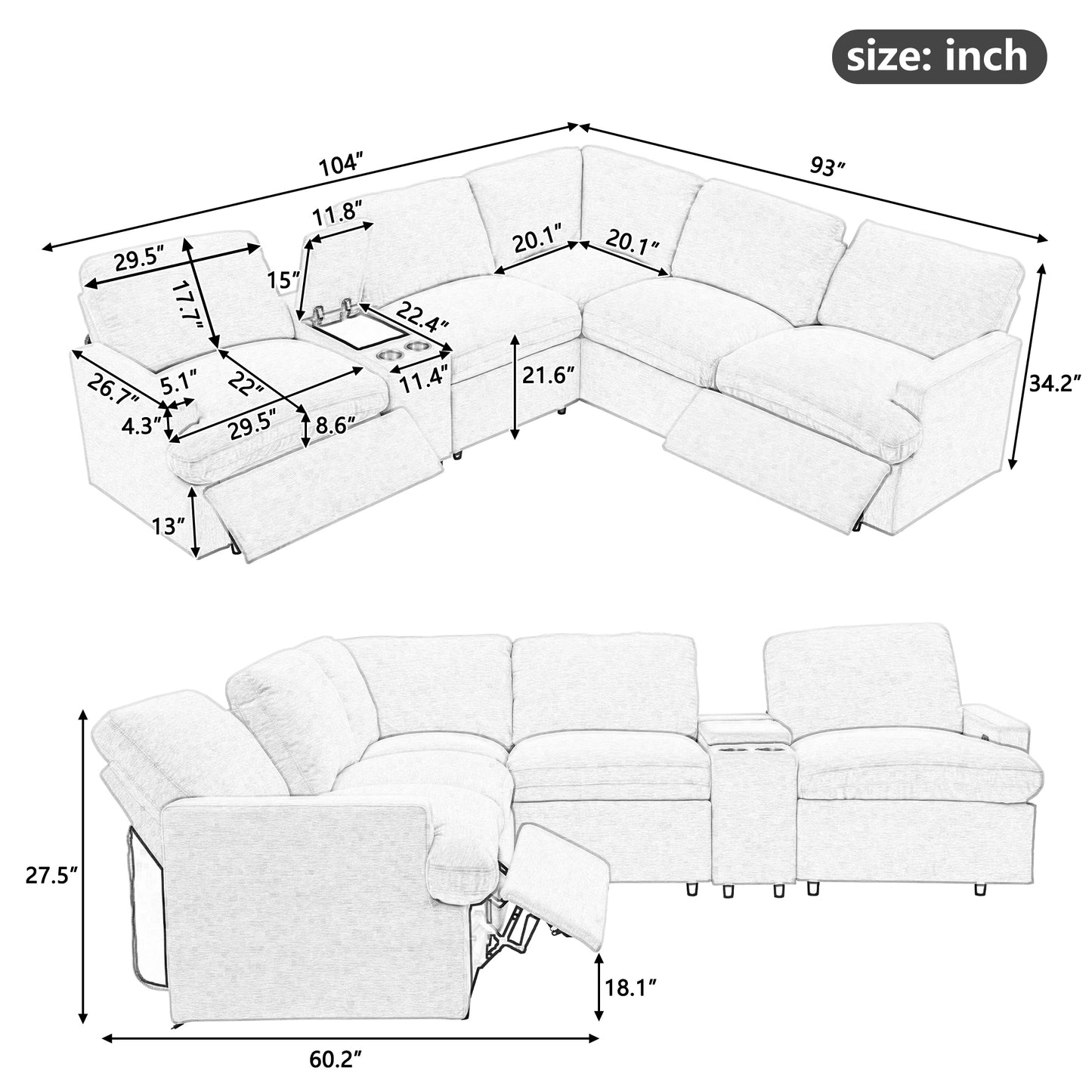 Fremont Modern Power Recliner Sectional Sofa