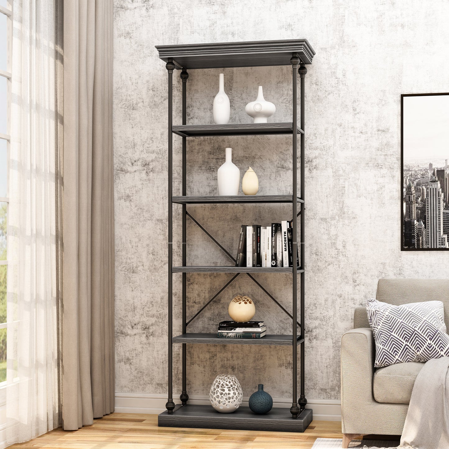 Ghivi Modern Metal Pipe shelf fir wood