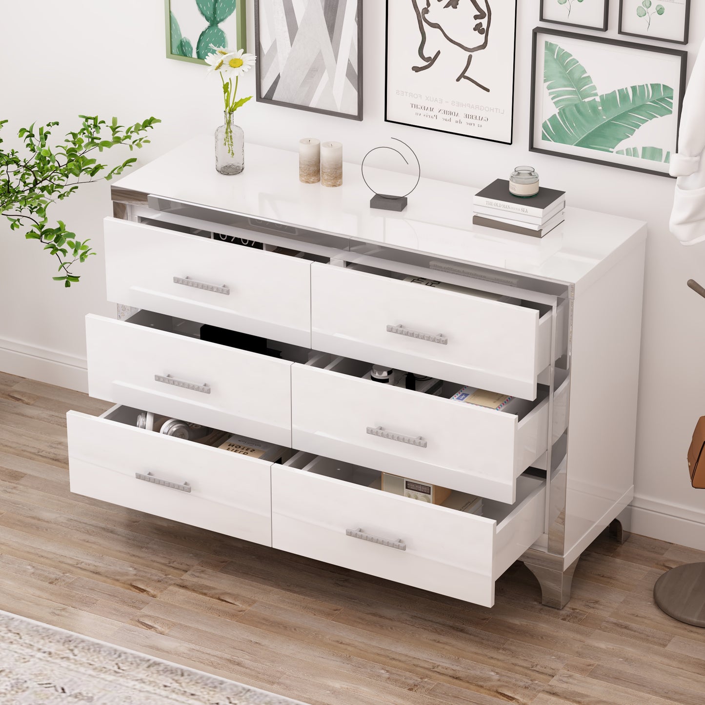 Cleo Modern Mirrored Storage Cabinet