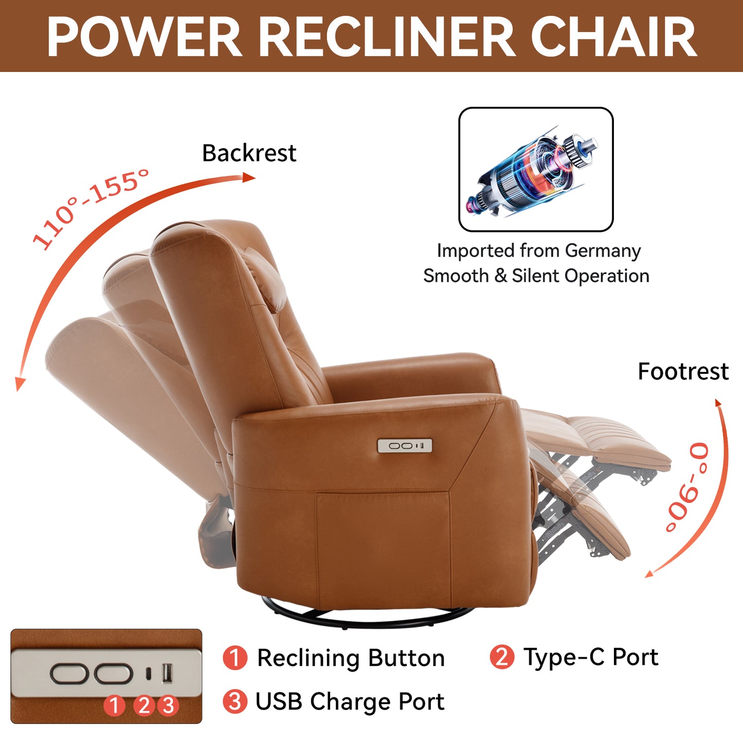 Oakridge Modern Leatheraire Swivel Recliner Chair