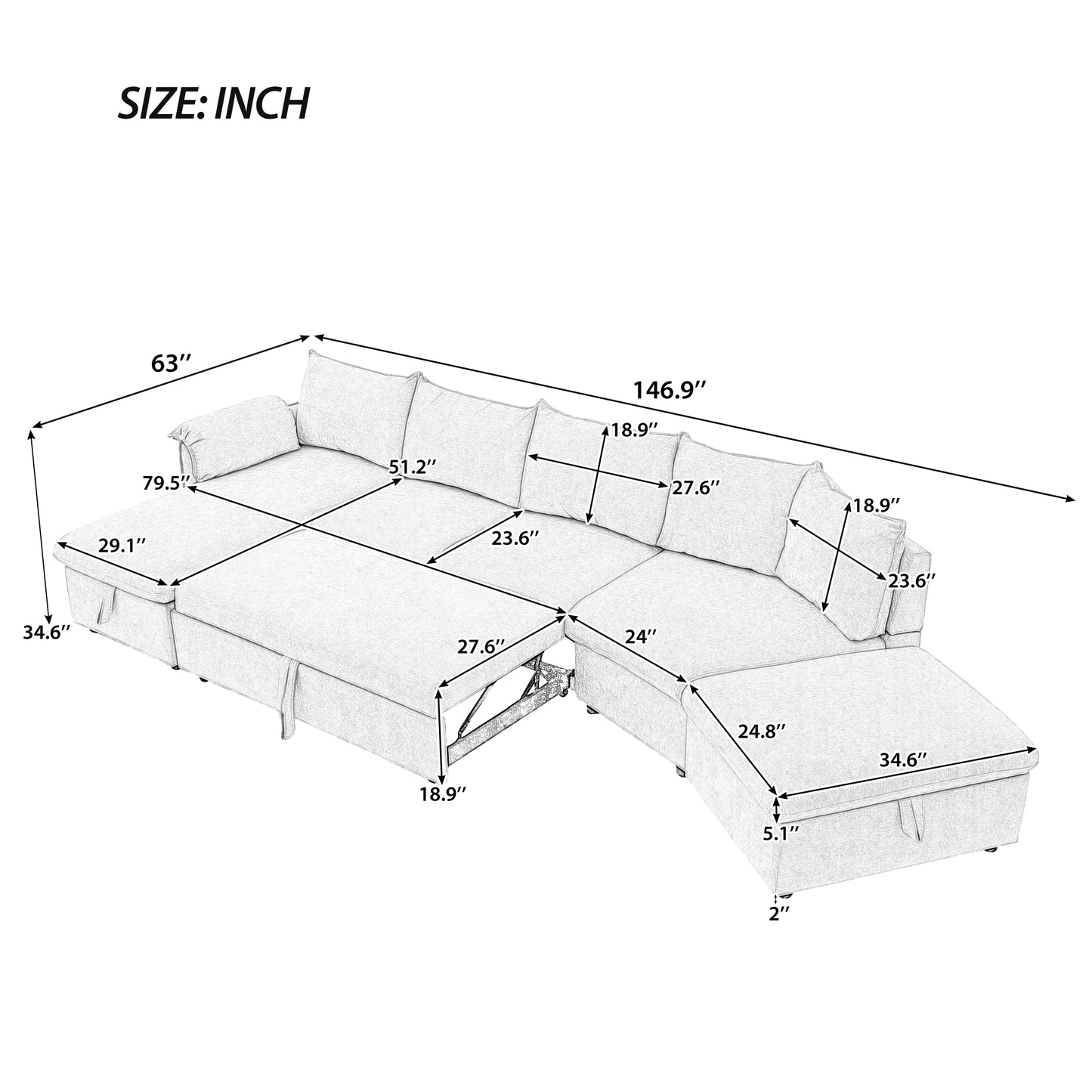 Sonoma Modern Pull-out Couch Sectional