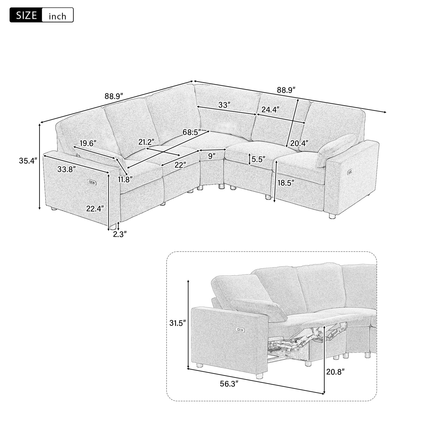 Calista Modern Reclining Theater Sectional