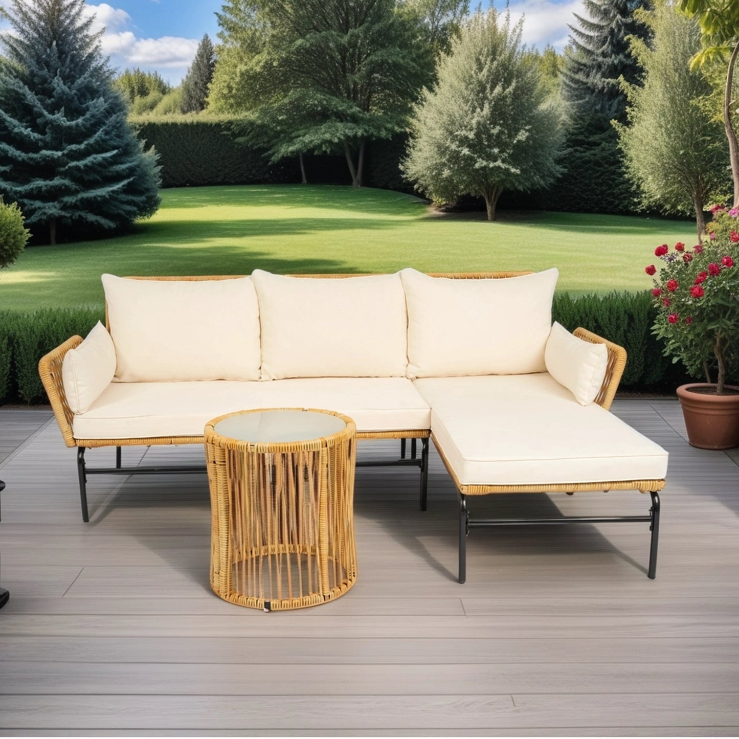 Marcel Modern Natural Wicker Patio Set