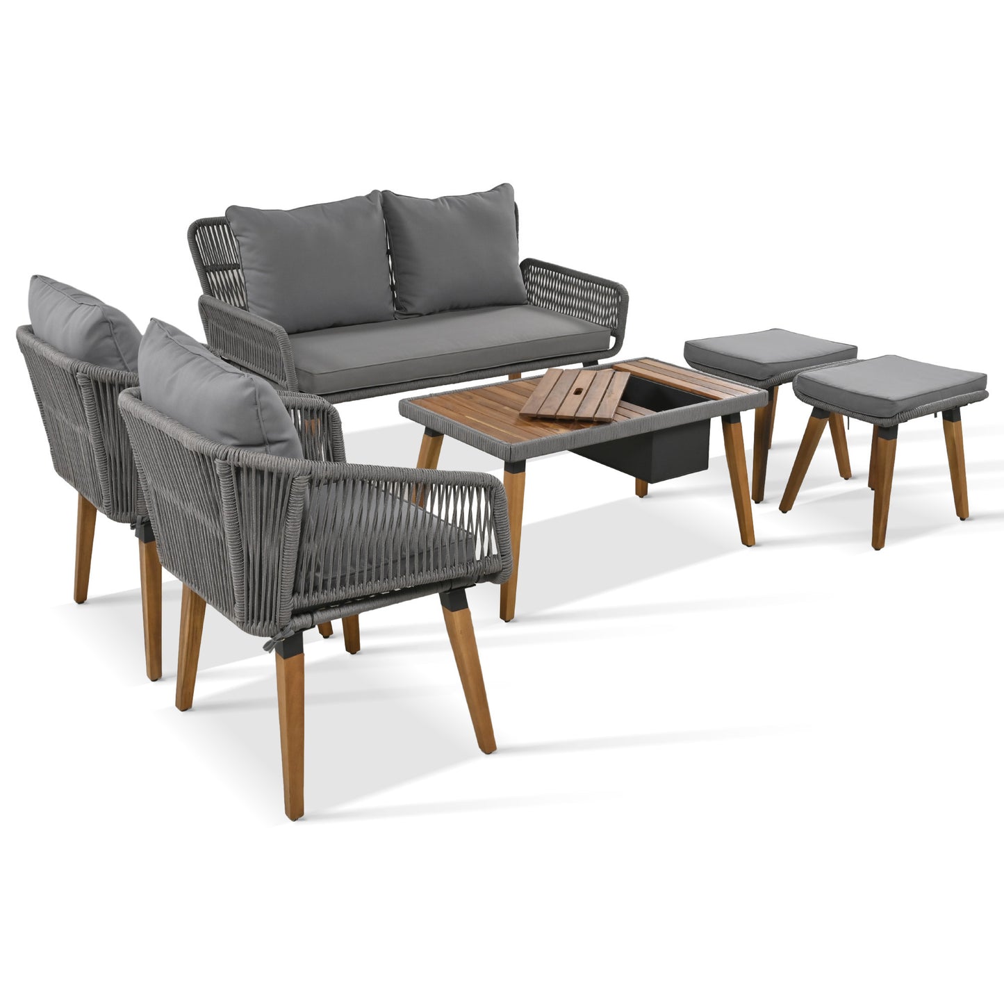 Calista Contemporary Outdoor Acacia Patio Set