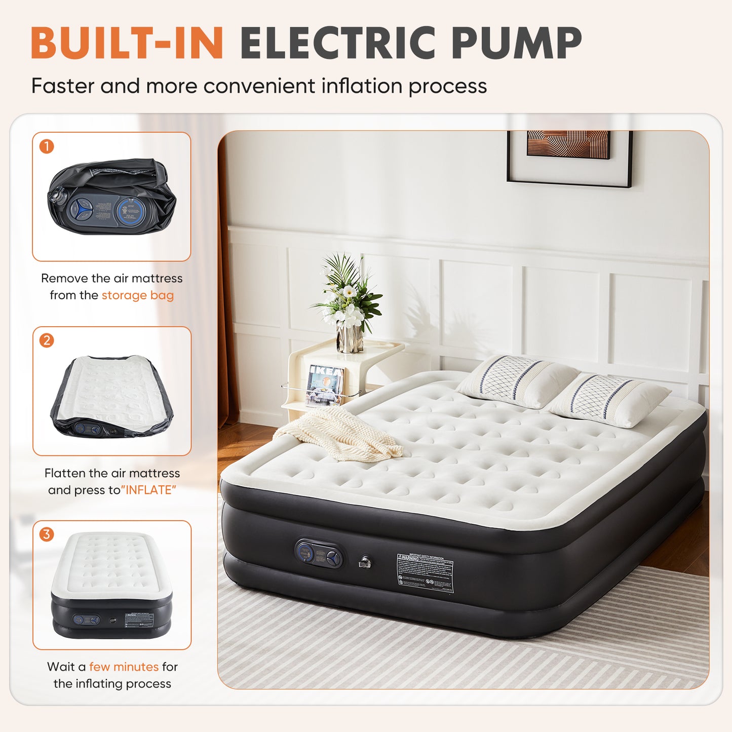Bartholomew Contemporary Inflatable Air Mattress Built-in Pump