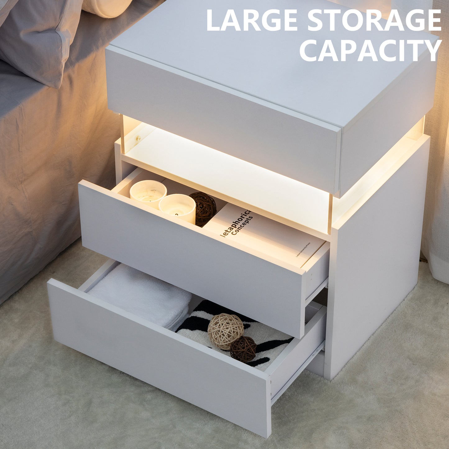 Fremont Contemporary Acrylic LED Bedside Table