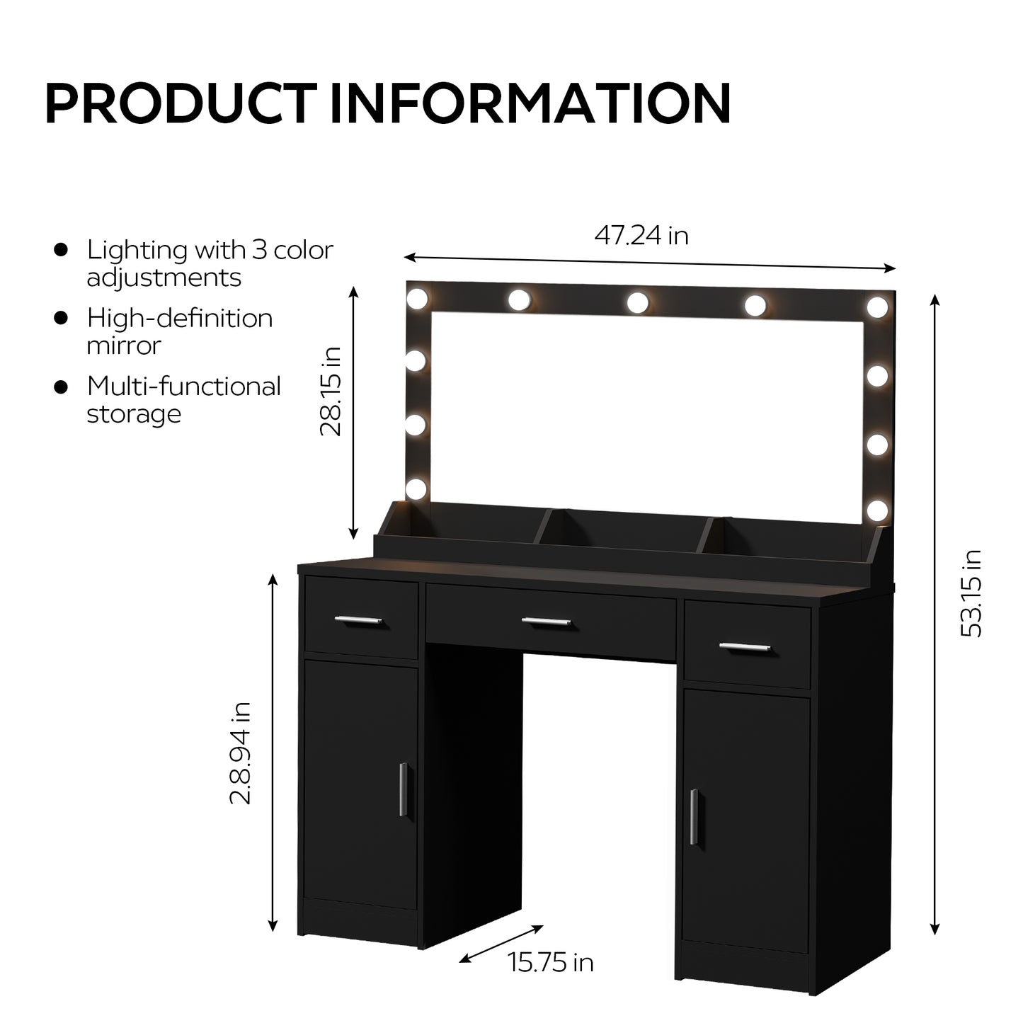 Elmcrest Contemporary Vanity Desk with Large Mirror